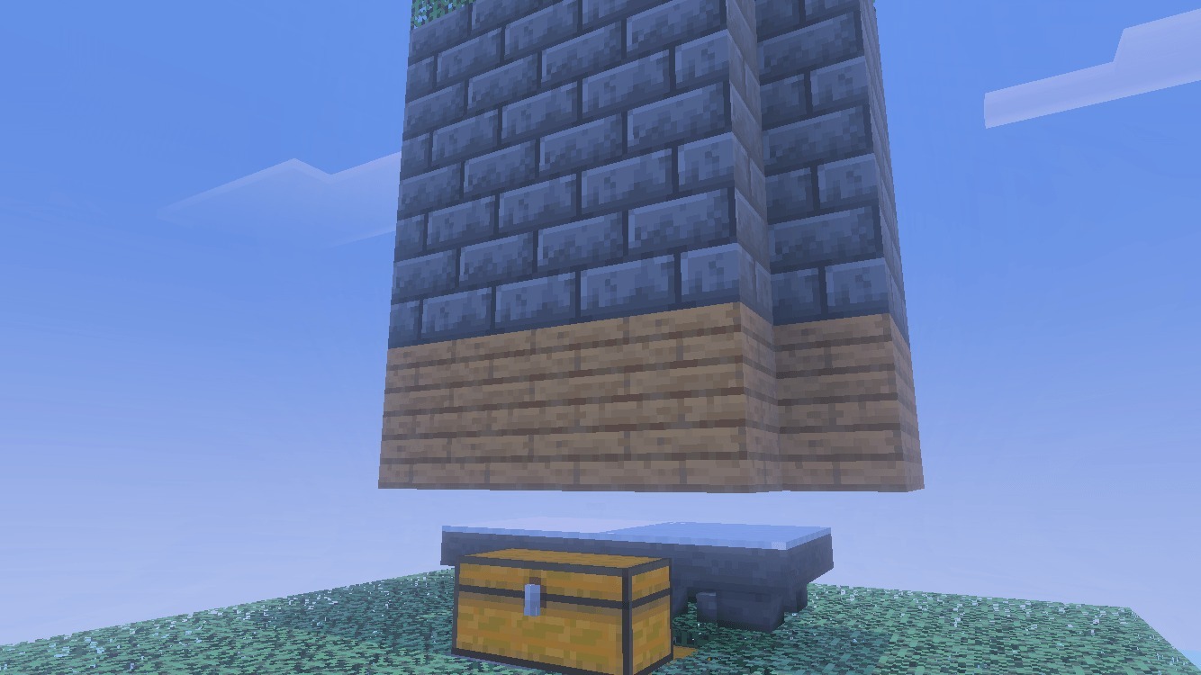 1500 Days Hardcore Survival Ultimate Minecraft World Map Screenshot 6 Stone brick structure with a chest and hopper system on a grass platform