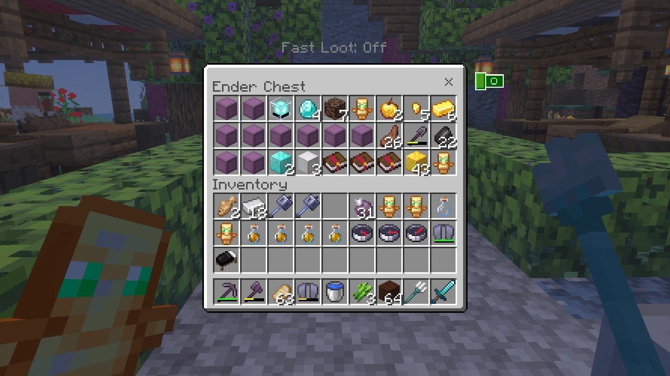 1500 Days Hardcore Survival Ultimate Minecraft World Map Screenshot 7 Inventory and ender chest filled with valuable gathered items and rare treasures