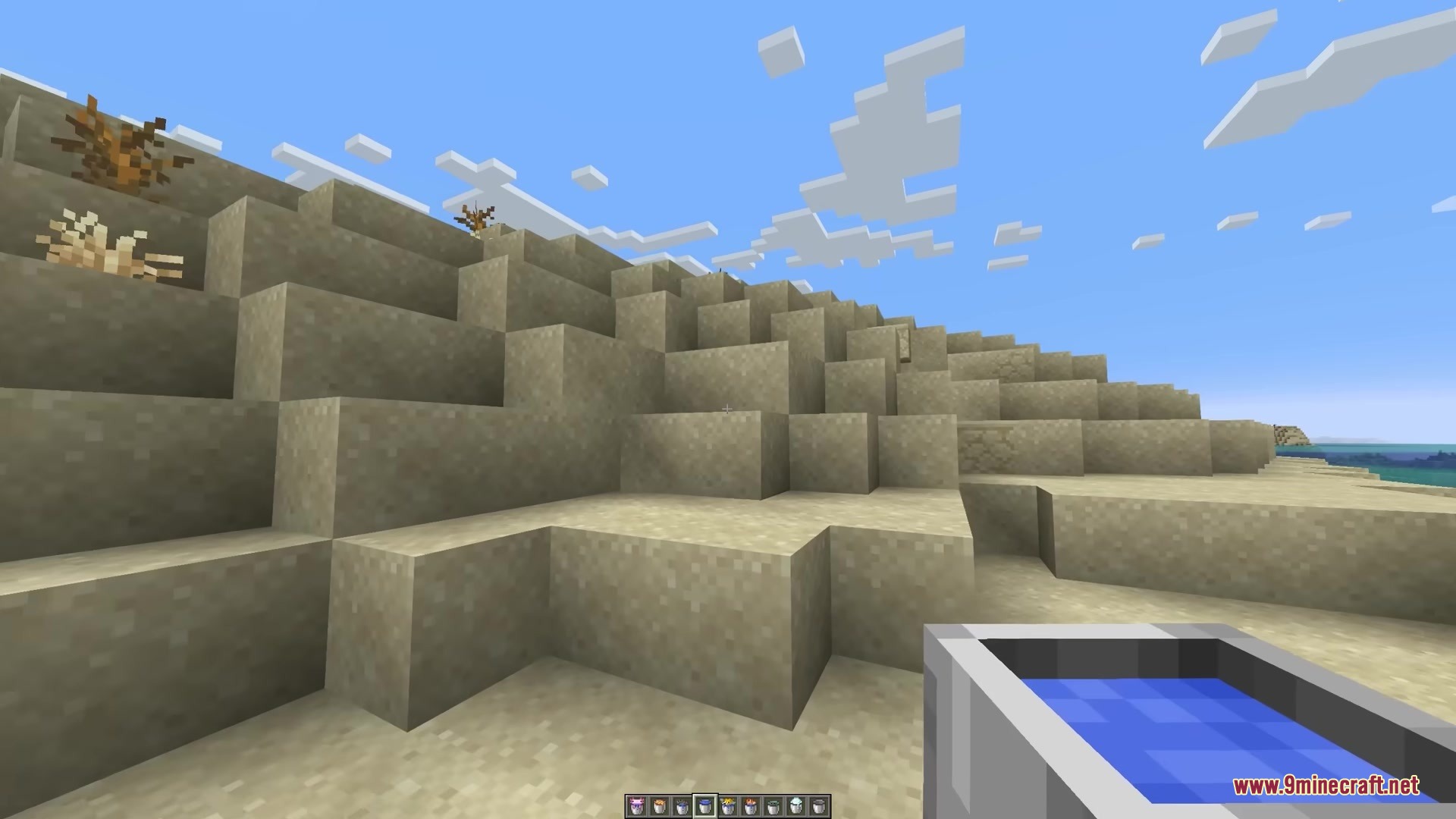 3 D Buckets Resource Pack Screenshot 3 Player holding a 3D water bucket from the 3D Buckets Resource Pack