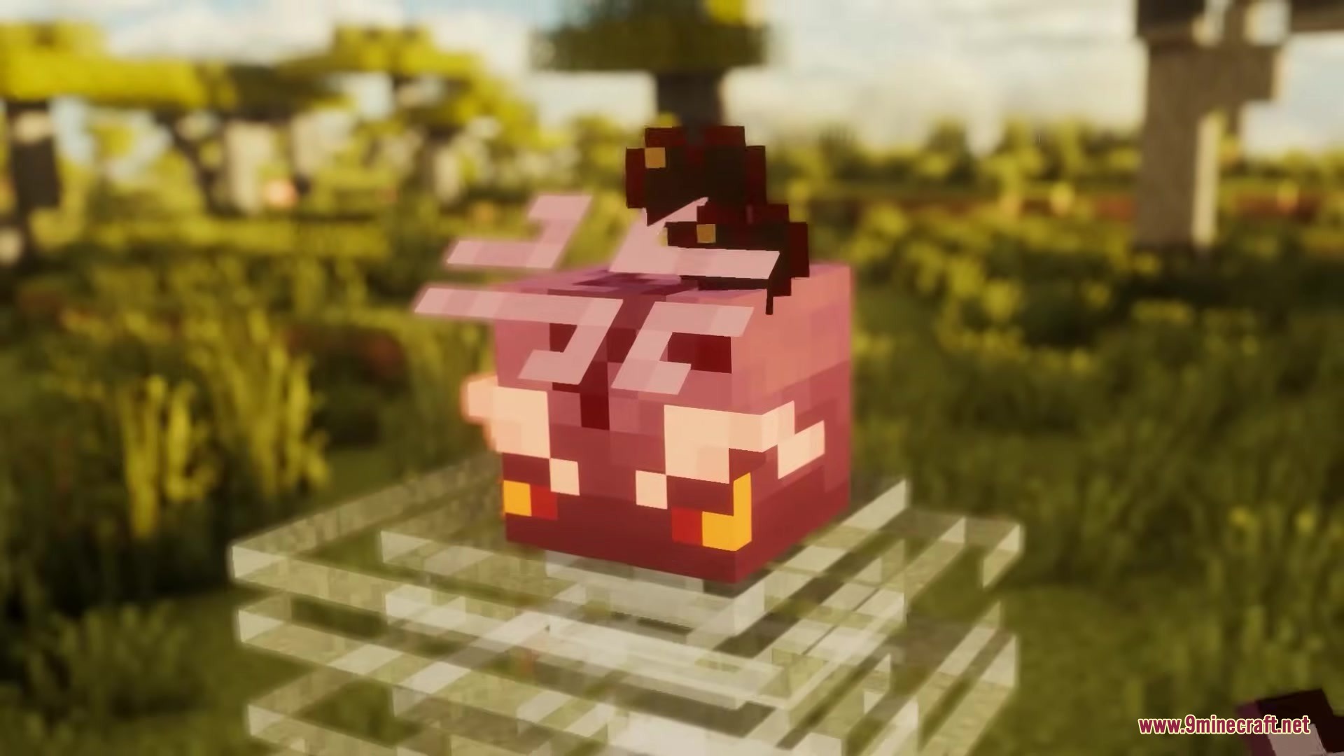 3 D Medieval Iron Bars Resource Pack Screenshot 2 A pink mob head sitting on top of thick three dimensional iron bars