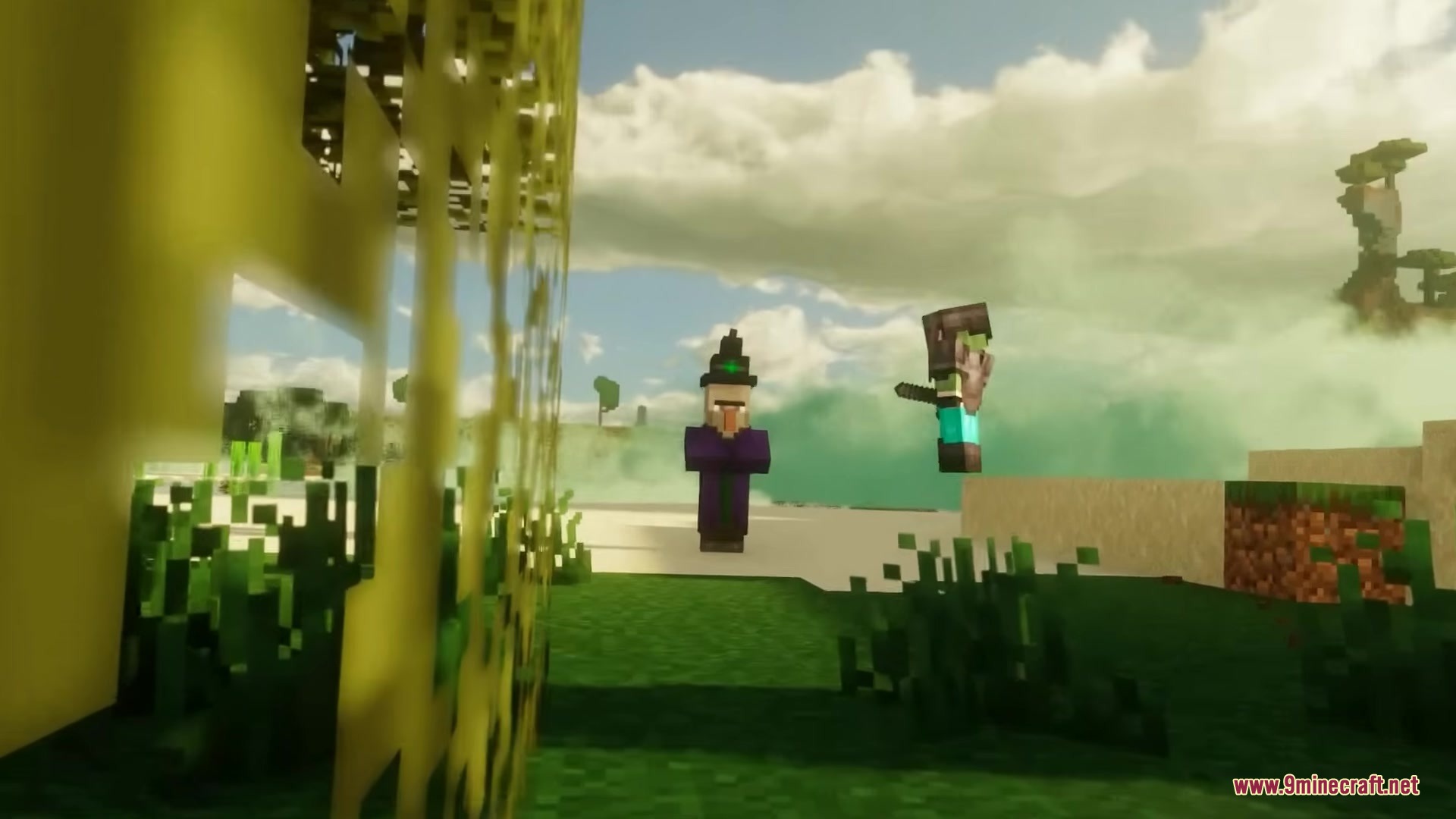 3 D Medieval Iron Bars Resource Pack Screenshot 3 A witch stands in a field near thick three dimensional medieval iron bars