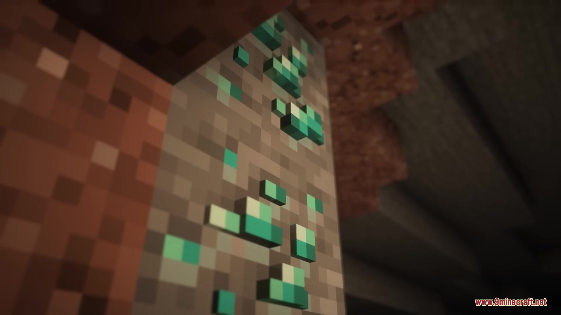 3 D Models Ulti Craft Sandalone Resource Pack Screenshot 2 Diamond ore nuggets popping out from the stone wall in a cave
