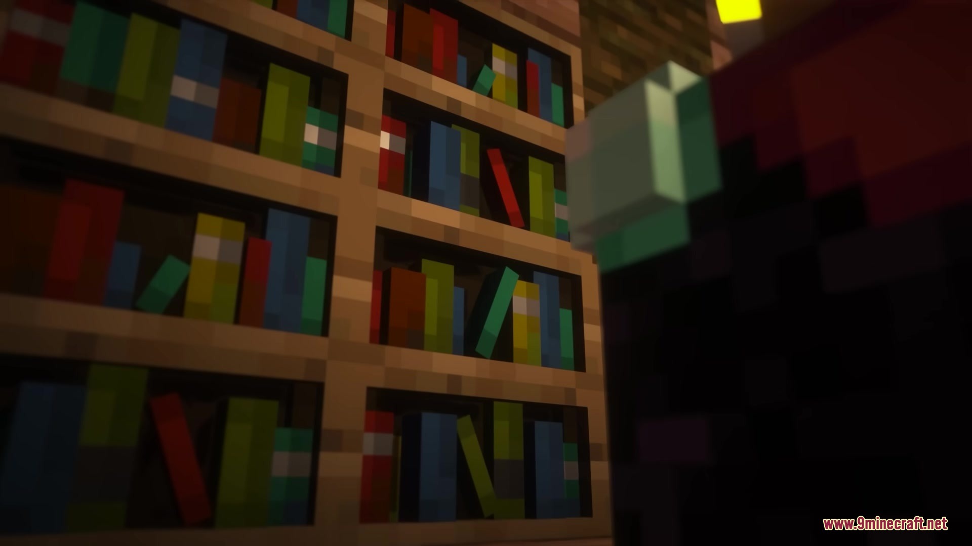3 D Models Ulti Craft Sandalone Resource Pack Screenshot 5 Detailed 3D bookshelves with colorful books of varying depths in a library