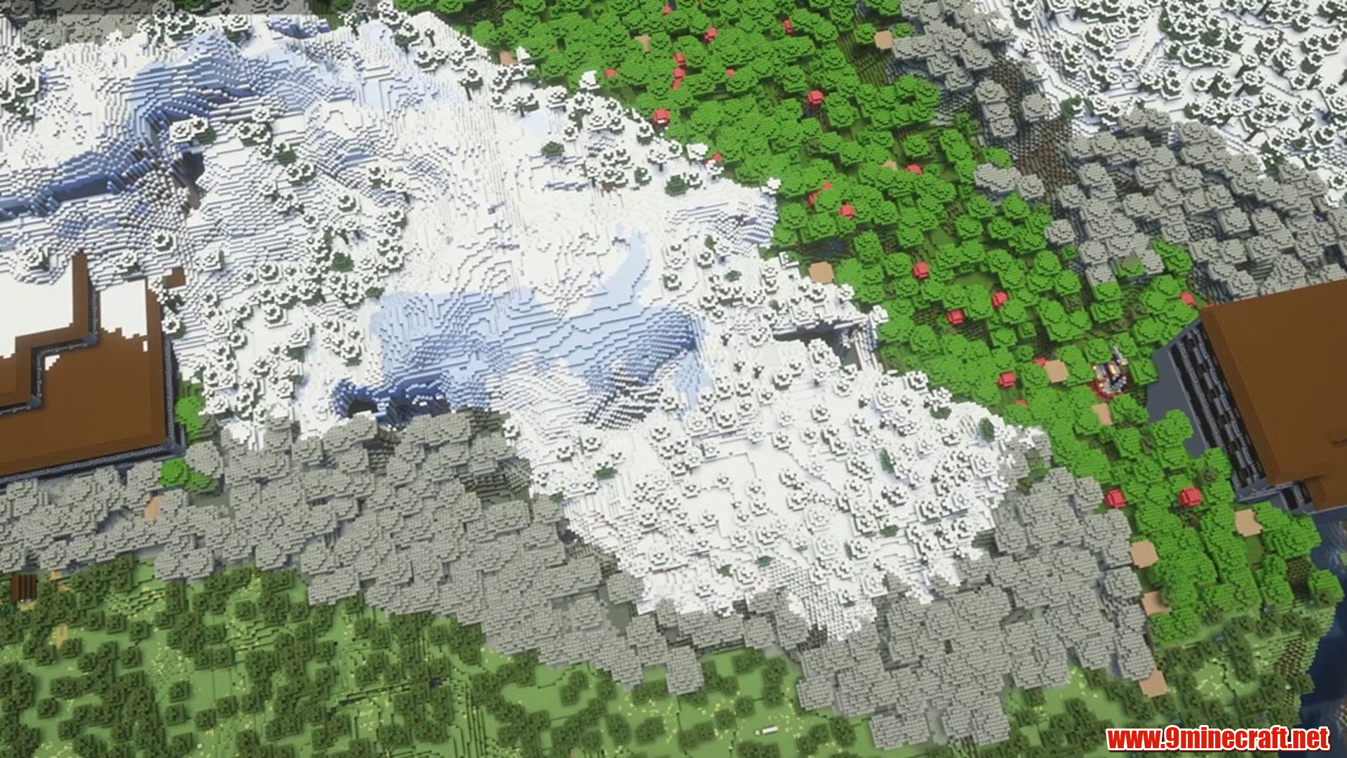 2 mansions, 6 biomes around them & ruined portal in Minecraft seed -980940290357669487