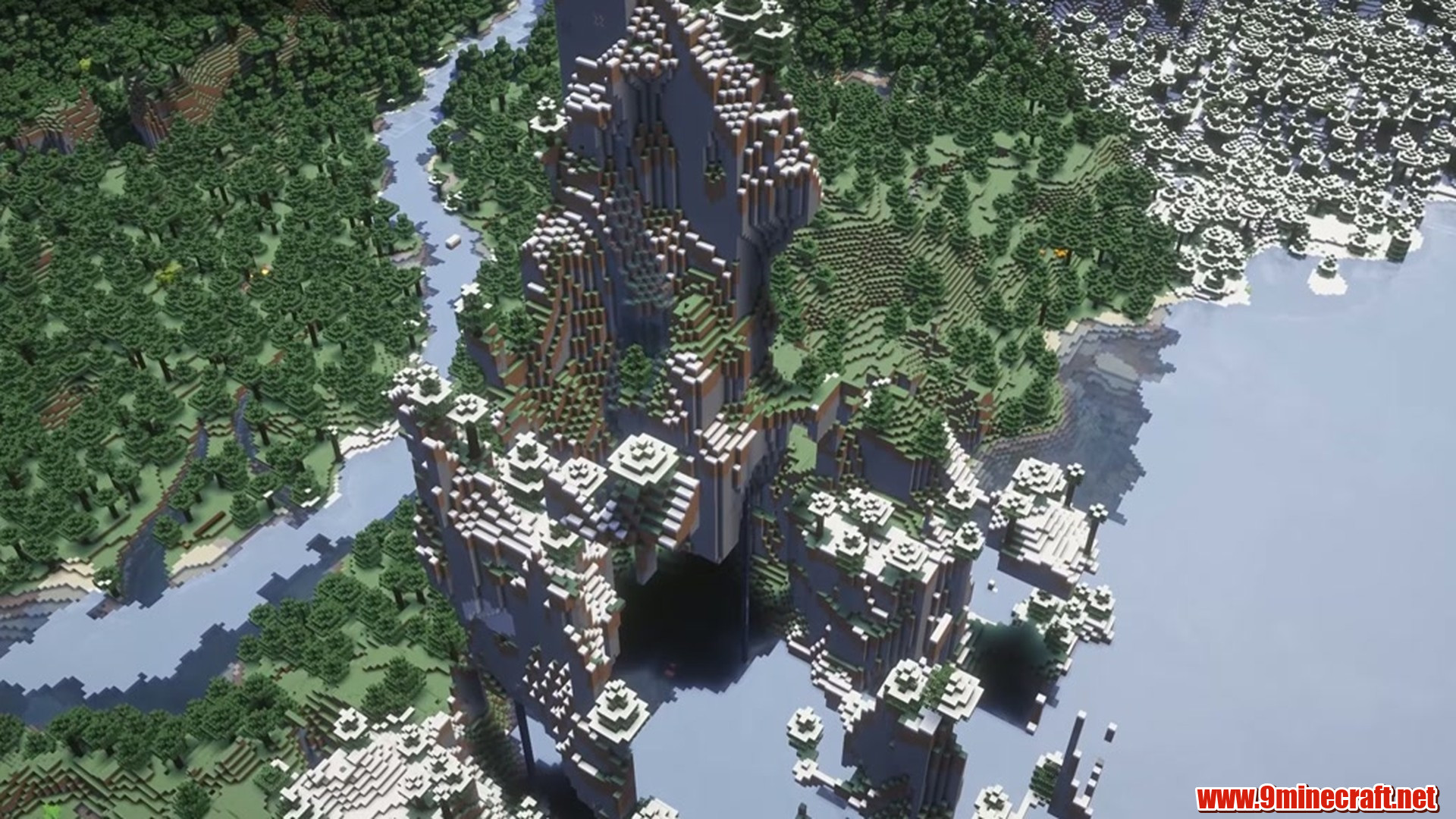 Floating taiga mountains in Minecraft seed -6830606740513798320