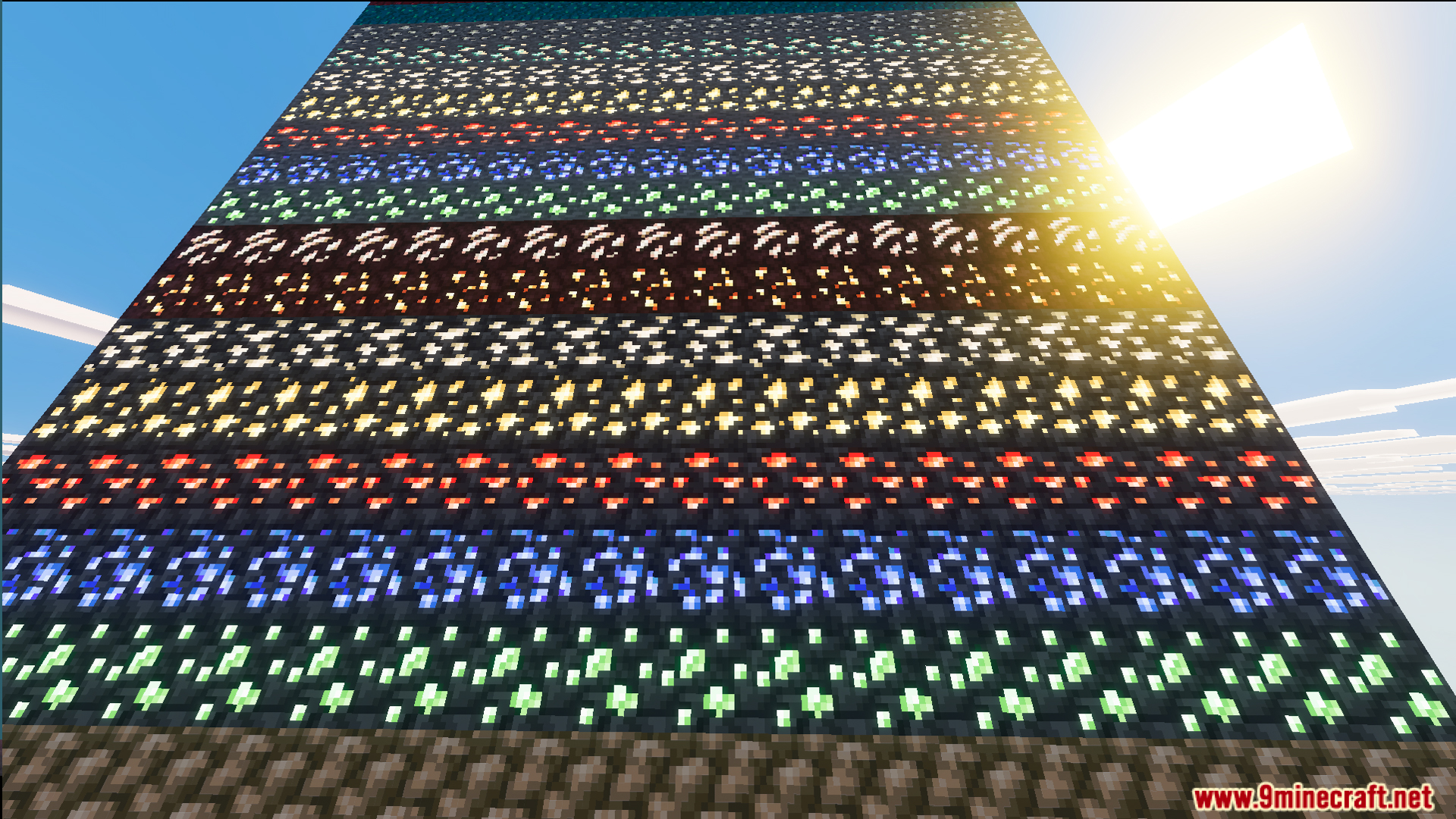A 100 Layer Challenge Single Chunk Edition Map Screenshot 1 Various ore blocks stacked in layers within the 100 Layer Challenge map