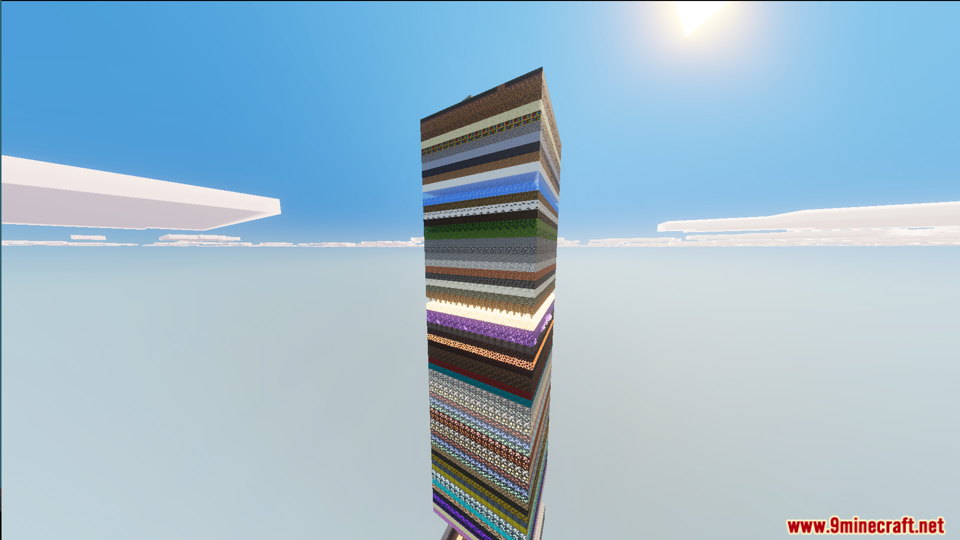 A 100 Layer Survival Map Screenshot 1 A tall tower made of one hundred unique block layers in the sky