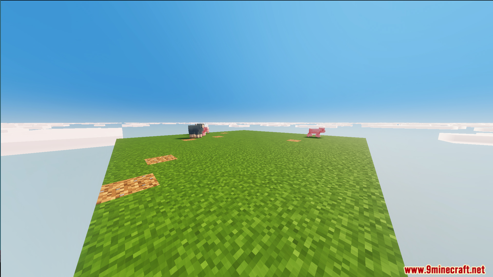 A 100 Layer Survival Map Screenshot 2 Top grass platform of the survival map with a pig and sheep