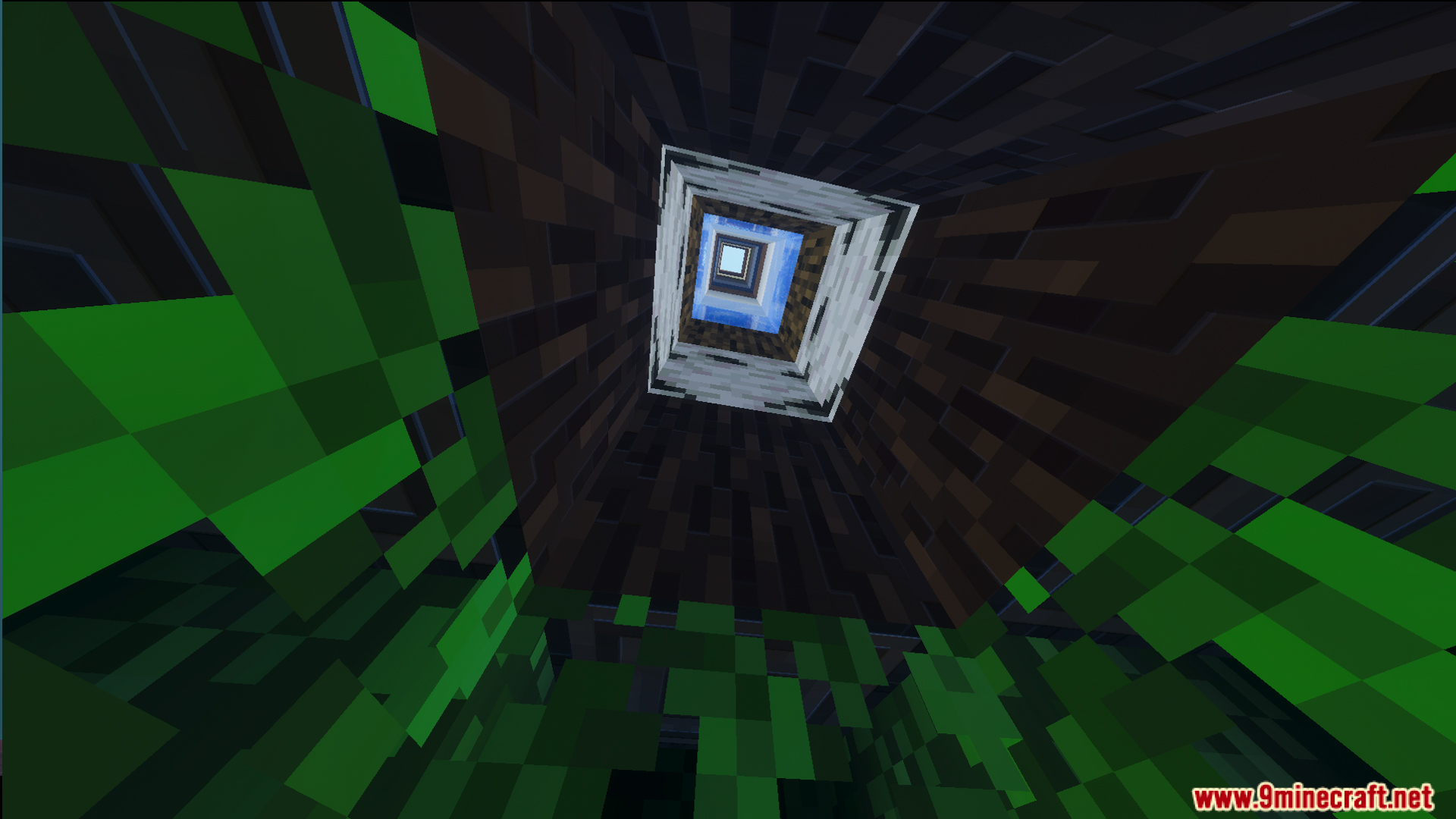A 100 Layer Survival Map Screenshot 6 Looking up a narrow square shaft through layers of wood leaves and water