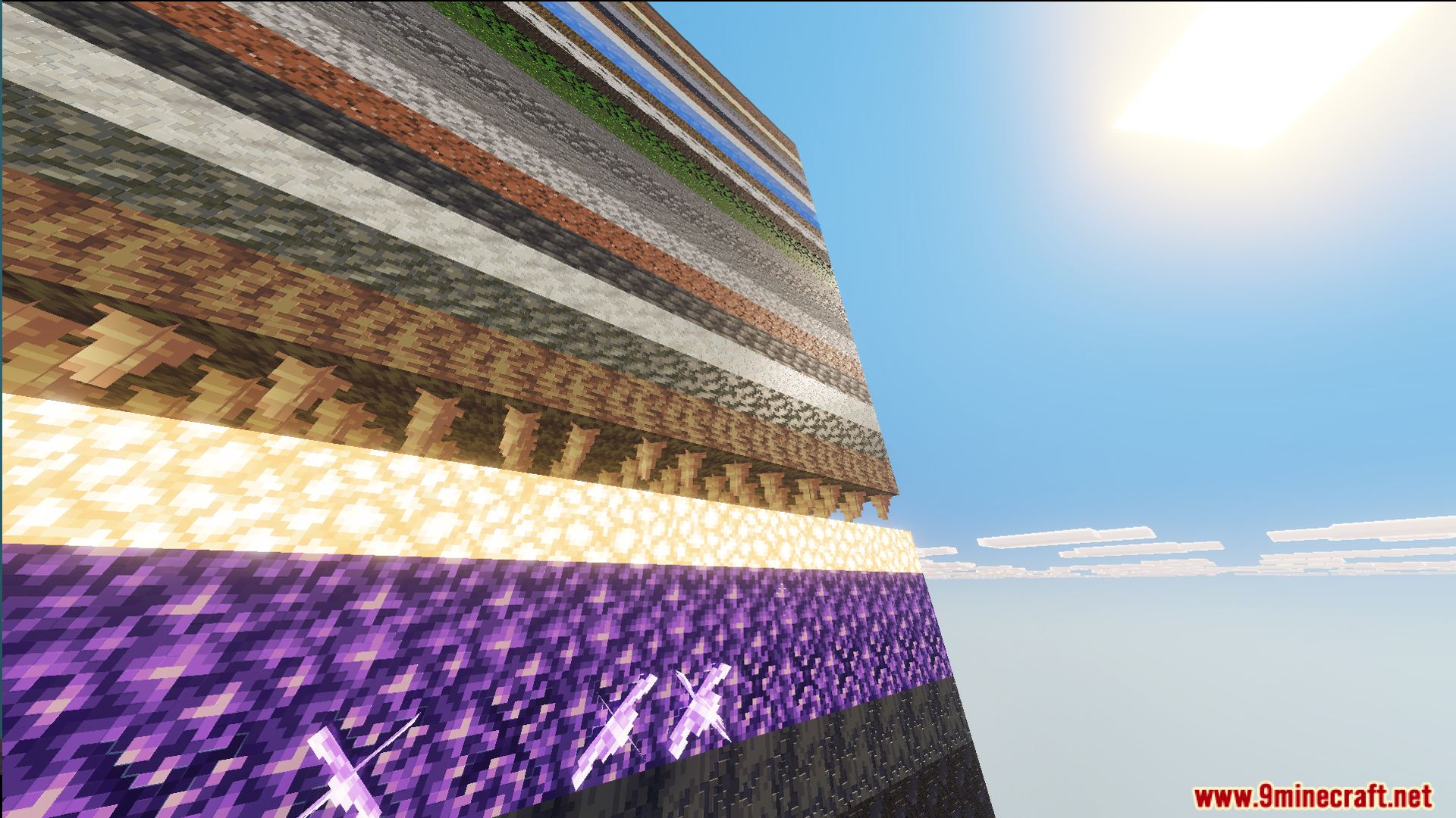 A 100 Layer Survival Map Screenshot 8 A massive wall showing many unique layers of blocks in a survival map