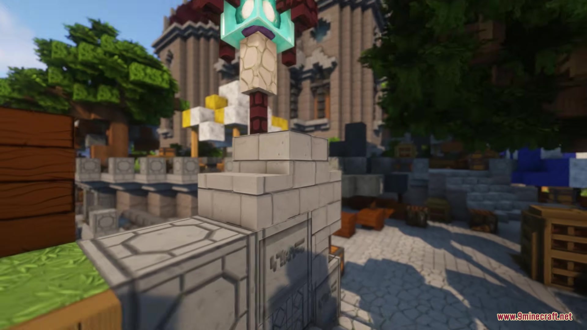 A BTV Texture Pack 64px Full 3 D POM Resource Pack Screenshot 5 BTV Texture Pack showcases detailed medieval lamp posts and realistic stone blocks
