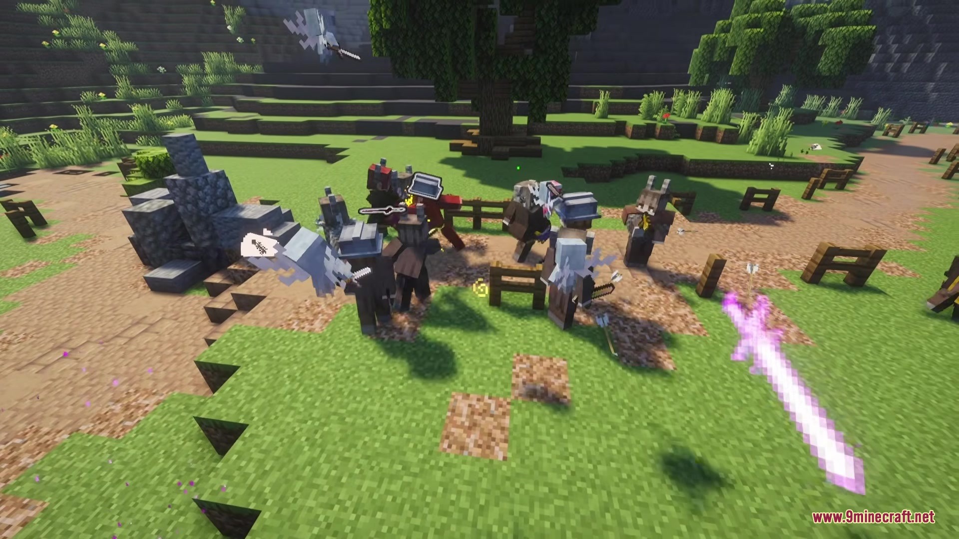 Acolyte Iron's Spells 'n Spellbooks Addon Mod Screenshot 3 Human allies and mages battle demons using magic spells and arrows