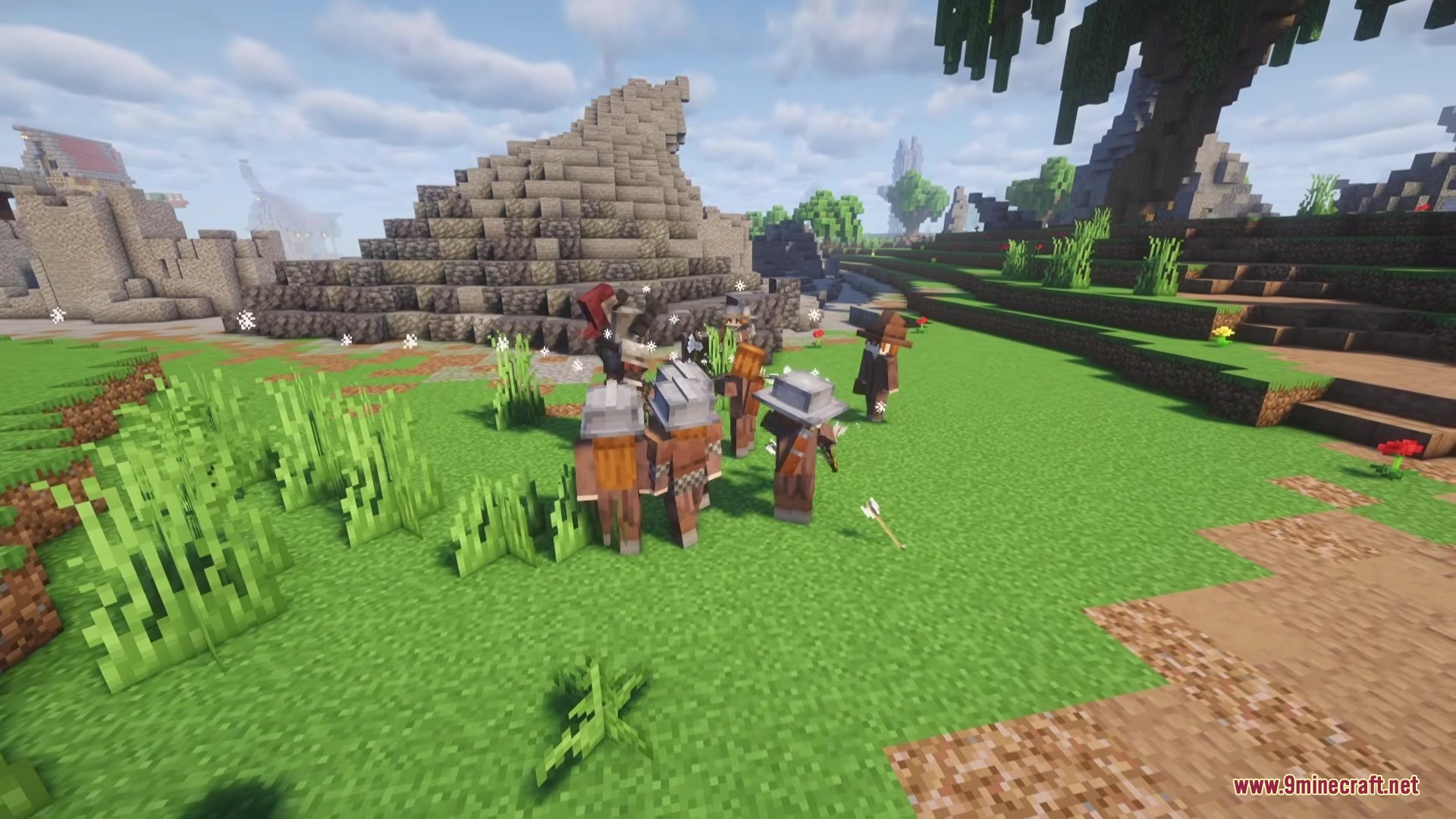 Acolyte Mod Screenshot 4 Recruited human warriors and archers gather together in a grassy biome
