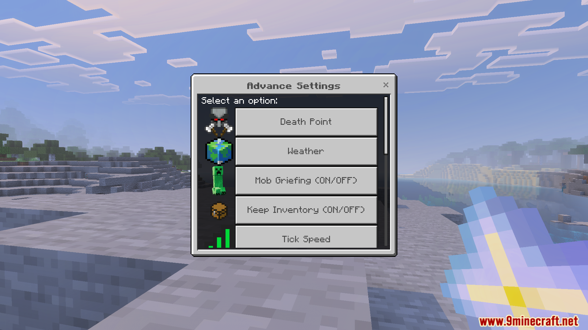 Advance Settings Addon Screenshot 3 Advance Settings Addon menu showing options for weather and keep inventory rules