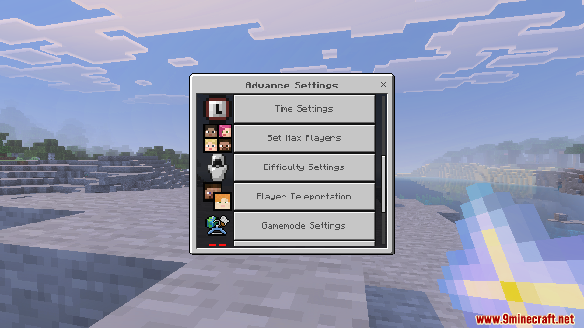 Advance Settings Addon Screenshot 4 Scrolled menu showing time settings difficulty levels and gamemode options for players