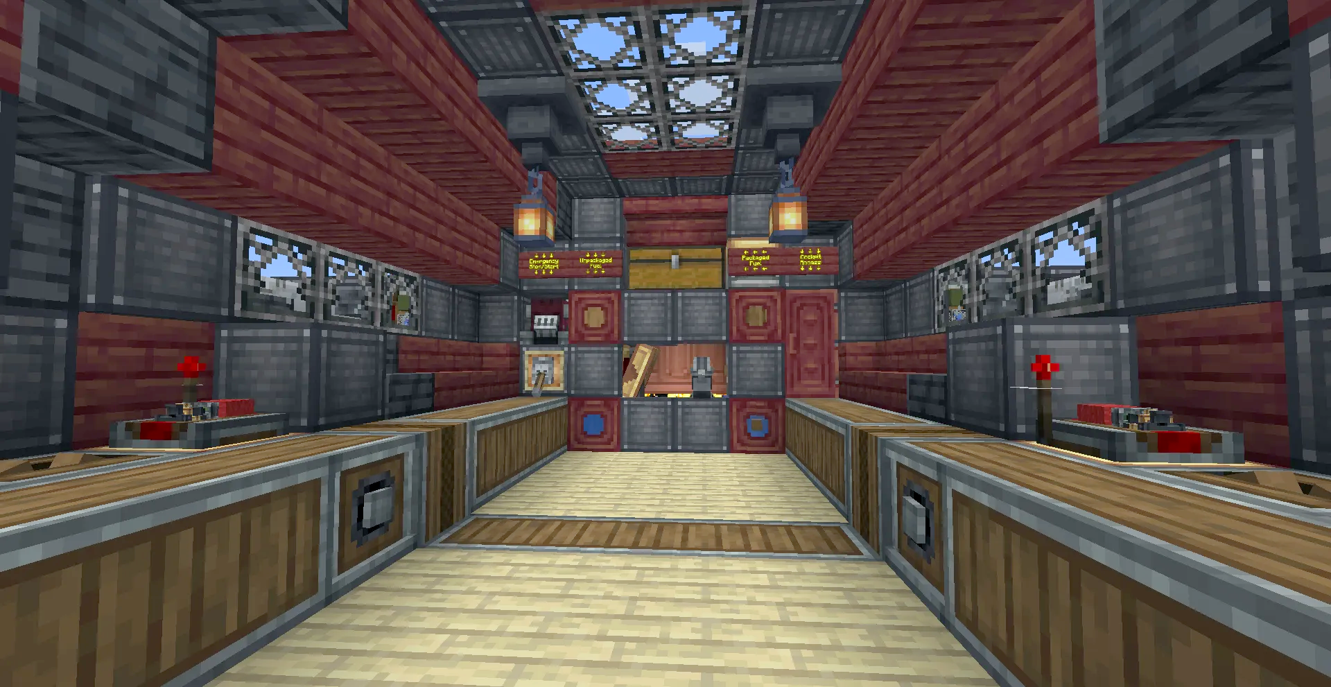 Aero Nuva Base Version Schematic Screenshots 2 Detailed interior of a Minecraft airship base with wooden floors and controls