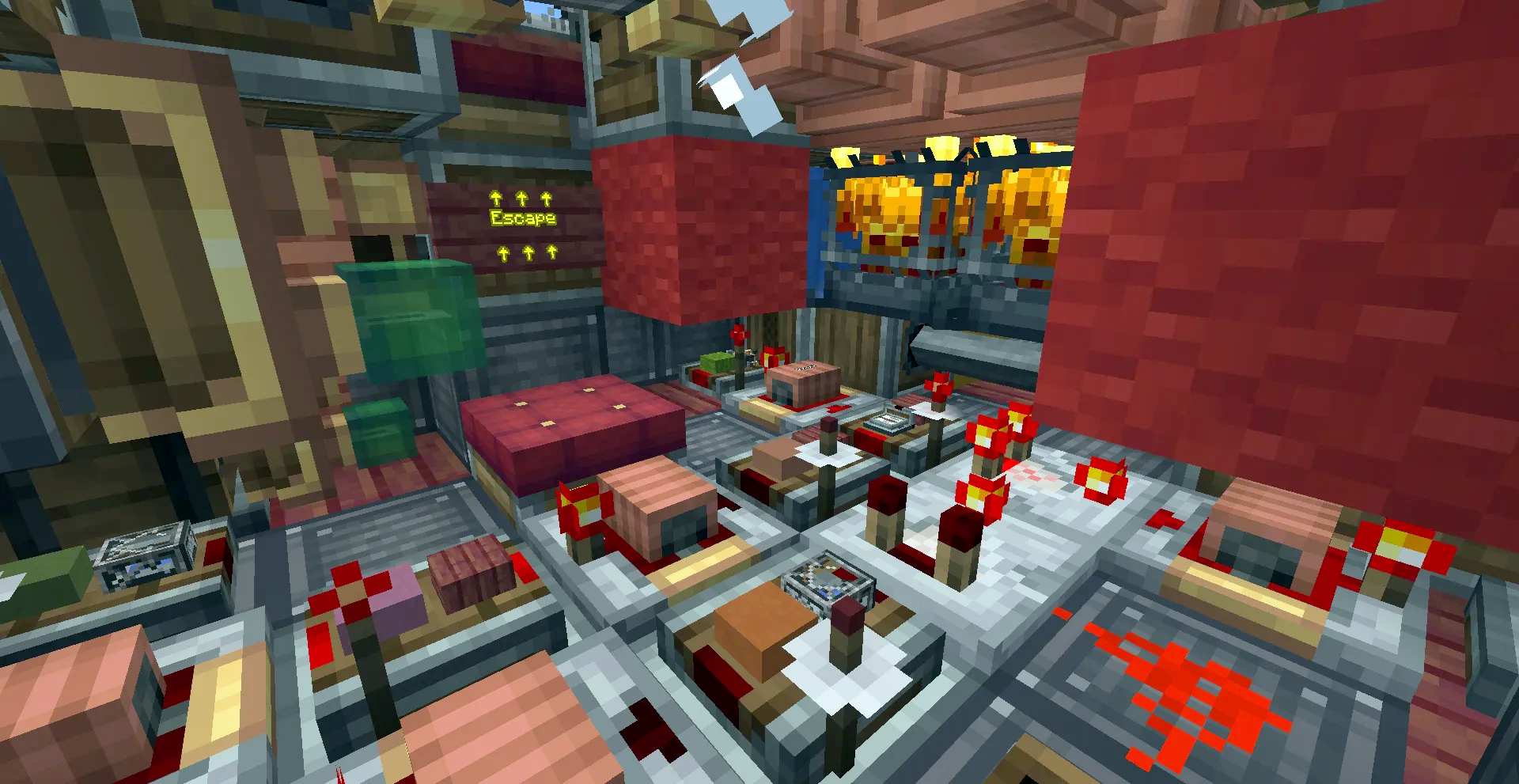 Aero Nuva Base Version Schematic Screenshots 3 Internal view of the airship showing complex redstone machinery and an escape sign
