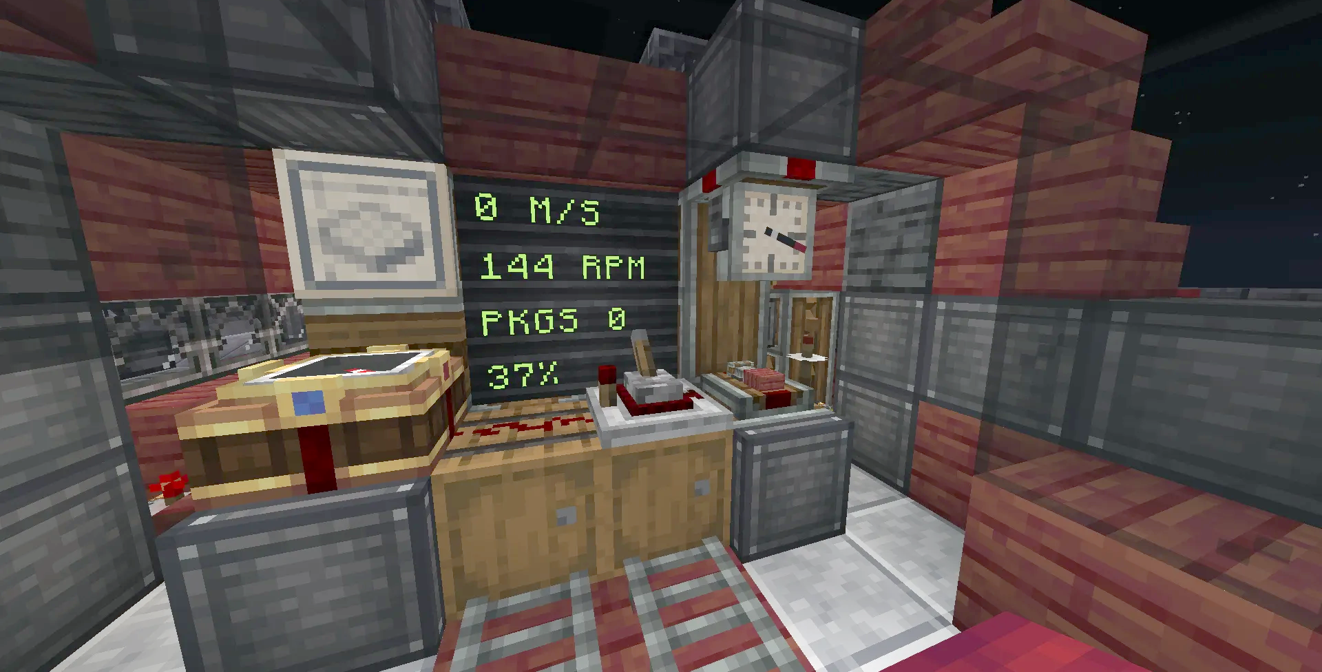 Aero Nuva Schematic Screenshots 3 Interior cockpit of a Minecraft airship with flight displays and control levers