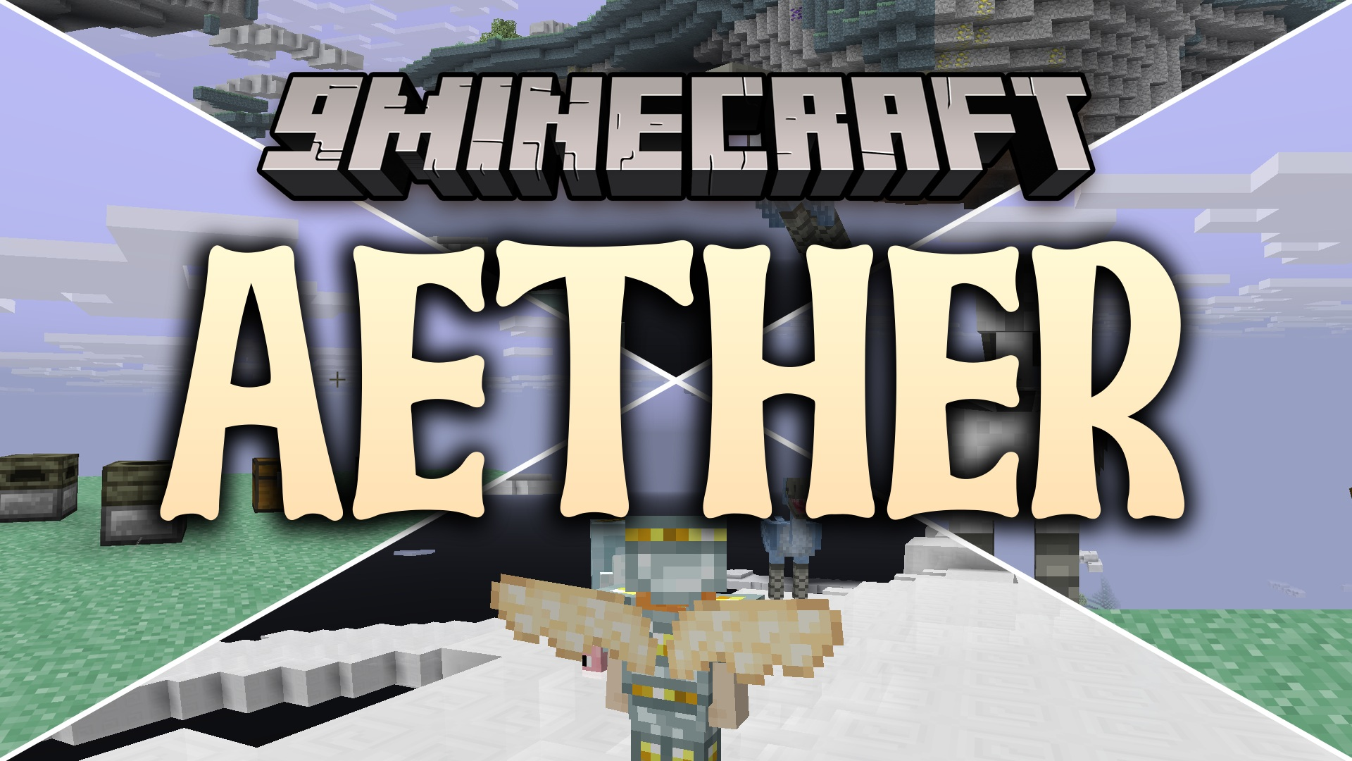The Aether 9minecraft Mod adds a Heaven dimension of floating islands high in the sky, reached through a Glowstone portal, filled with new mobs, gear, wings and dungeons