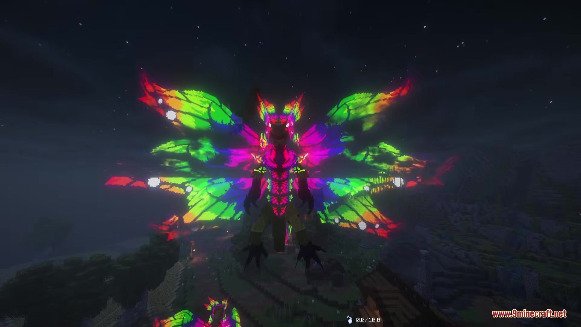 A massive glowing dragon with colorful wings from the Age of Dragons mod