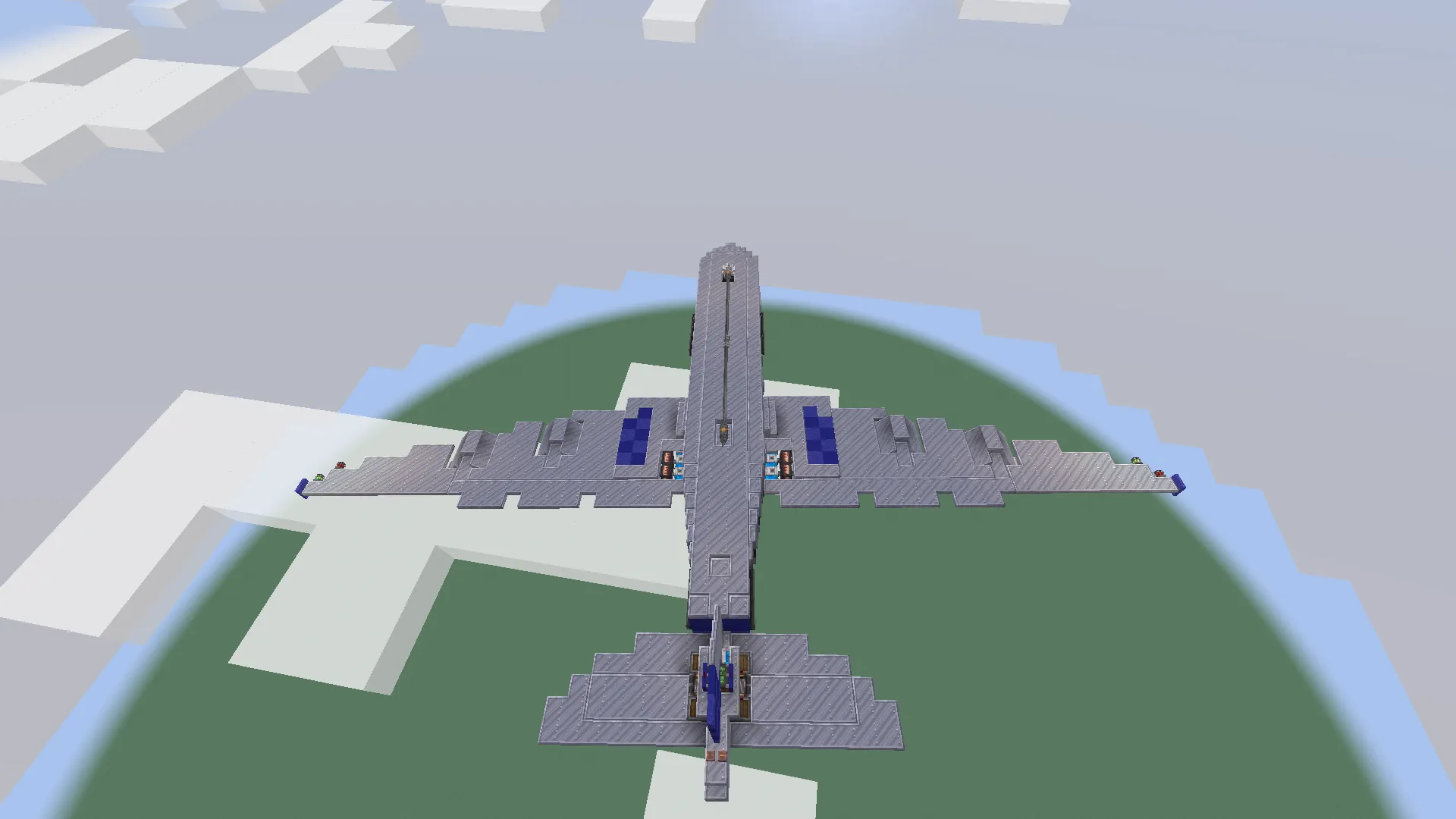 Airway D340 Link with a Real Joystick to Fly Schematic Screenshots 3 Top down view of a gray Minecraft airplane showing wings and tail