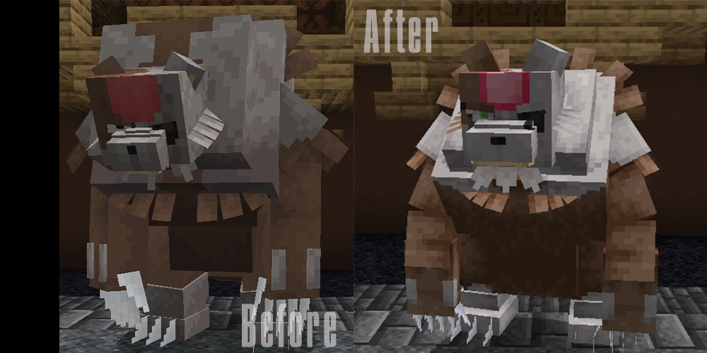 All the Mons X Mega Showdown Data Pack Screenshot 8 Before and after comparison of an updated brown bear creature model in Minecraft