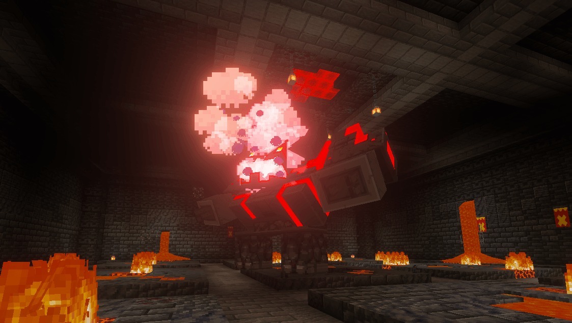 Alylica's Dungeons Addon Screenshot 1 Alylica Dungeons Addon features the Redstone Monstrosity boss in a stone dungeon