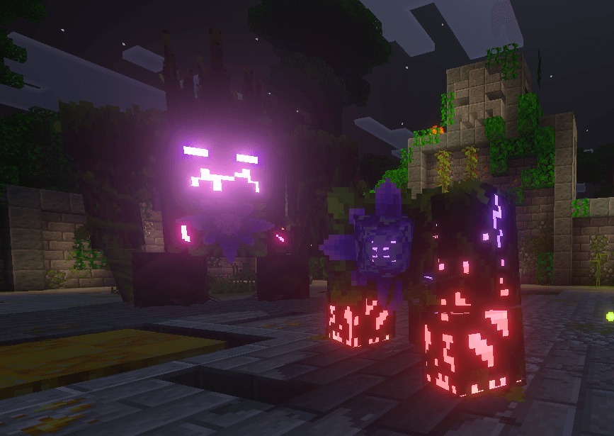 Alylica's Dungeons Addon Screenshot 2 Giant boss monster with unique attacks standing in an overgrown stone structure