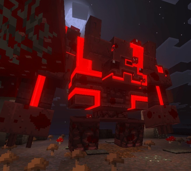 Alylica's Dungeons Addon Screenshot 5 Giant Redstone Monstrosity boss from Alylica Dungeons Addon in a mushroom field