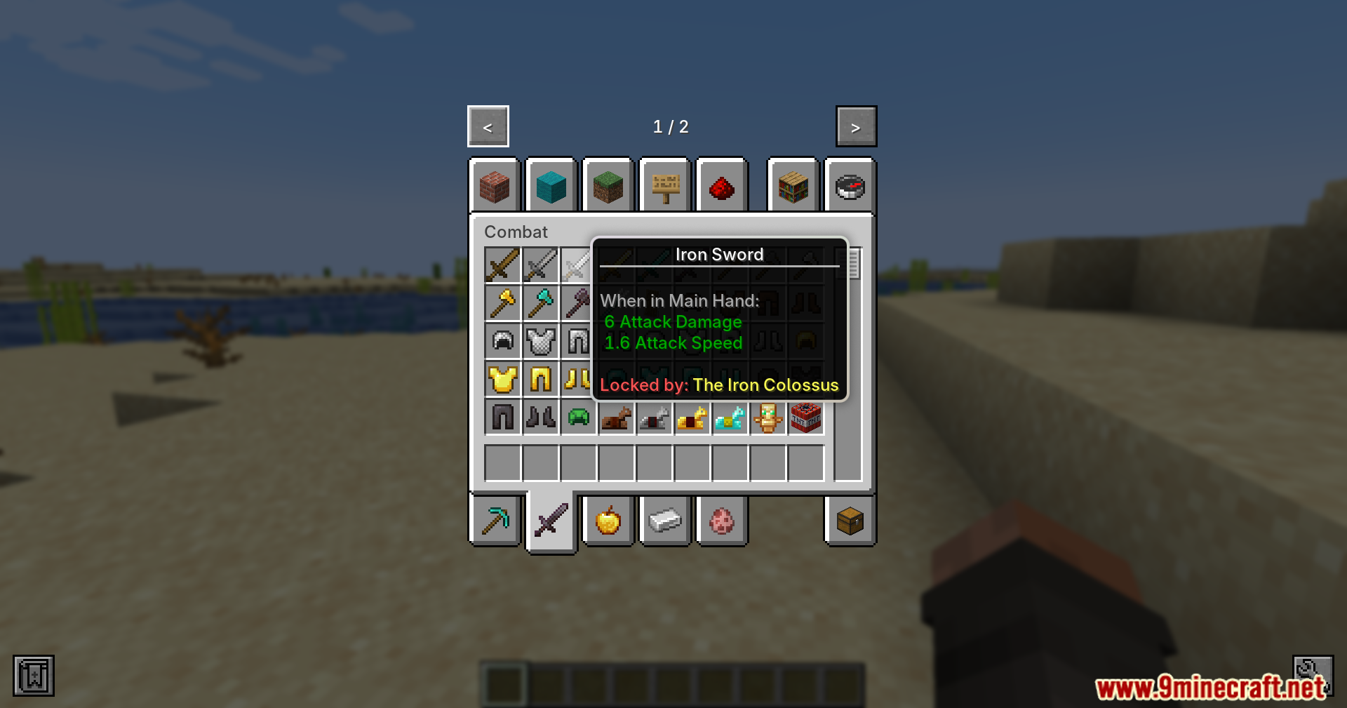 Armageddon Tooltip Hint Mod Screenshot 4 Iron sword tooltip showing it is locked by The Iron Colossus boss