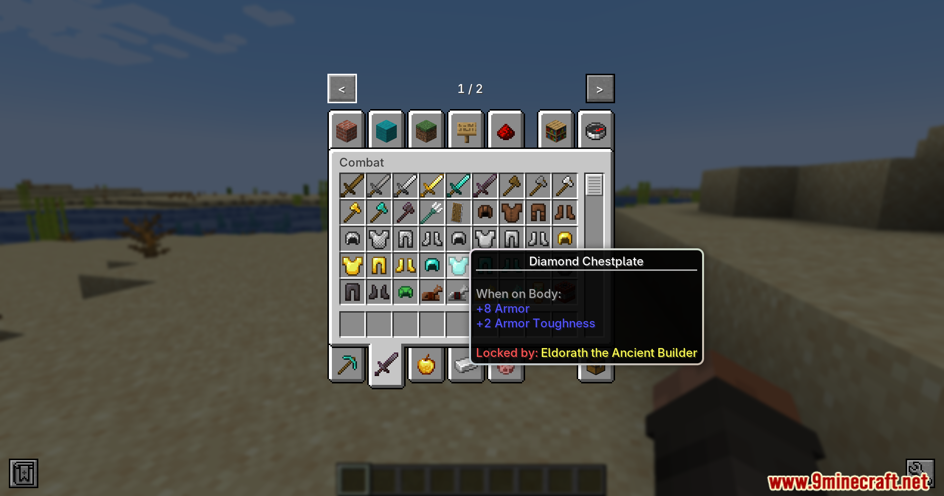 Armageddon Tooltip Hint Mod Screenshot 5 Tooltip showing Eldorath the Ancient Builder is required to unlock diamond armor