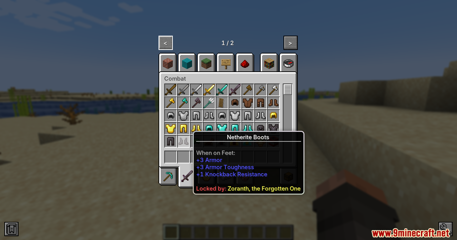 Armageddon Tooltip Hint Mod Screenshot 6 Netherite boots tooltip indicates Zoranth the Forgotten One must be defeated first