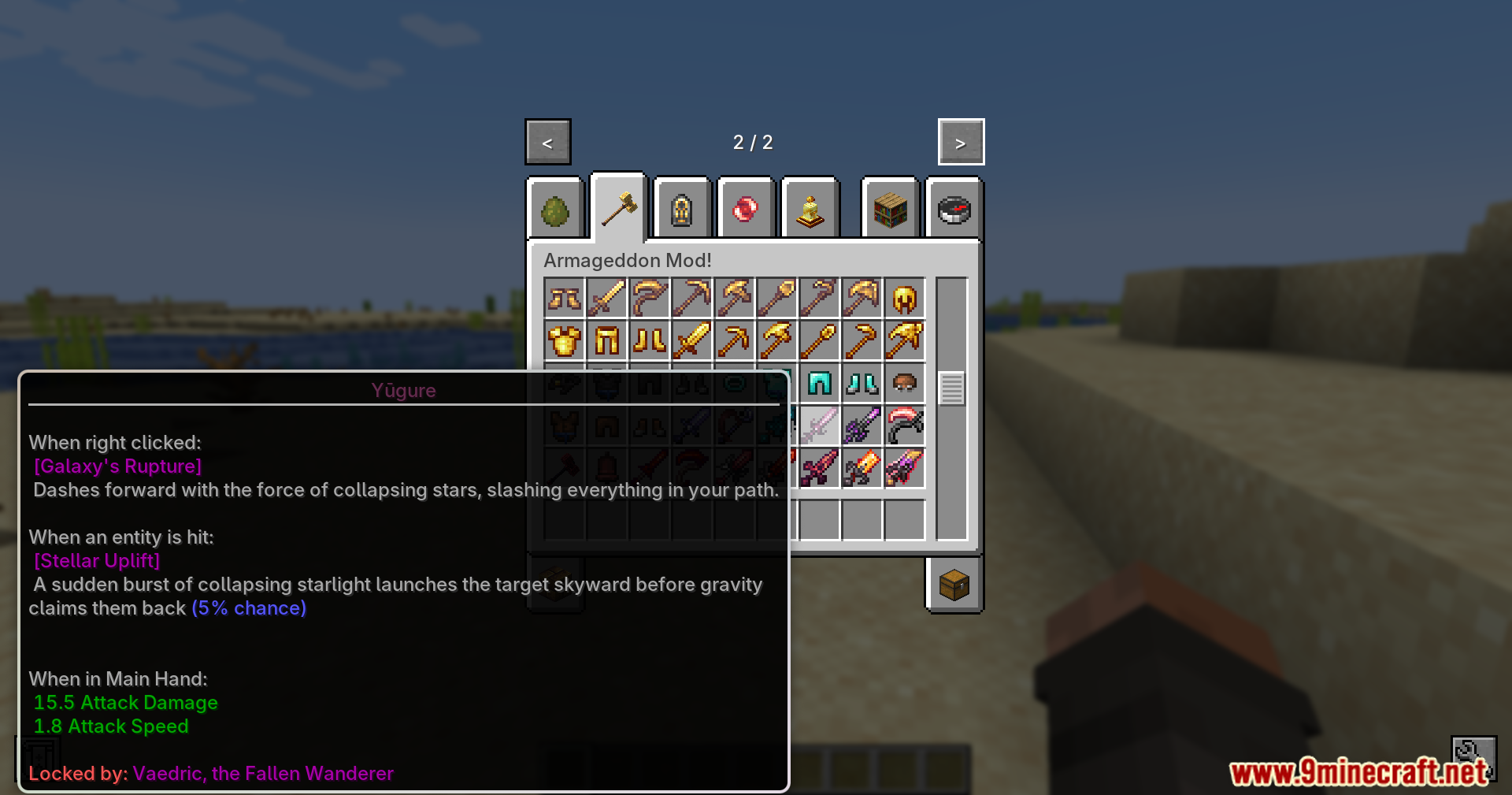 Armageddon Tooltip Hint Mod Screenshot 9 Armageddon Tooltip Hint Mod showing boss unlock requirements for a powerful sword
