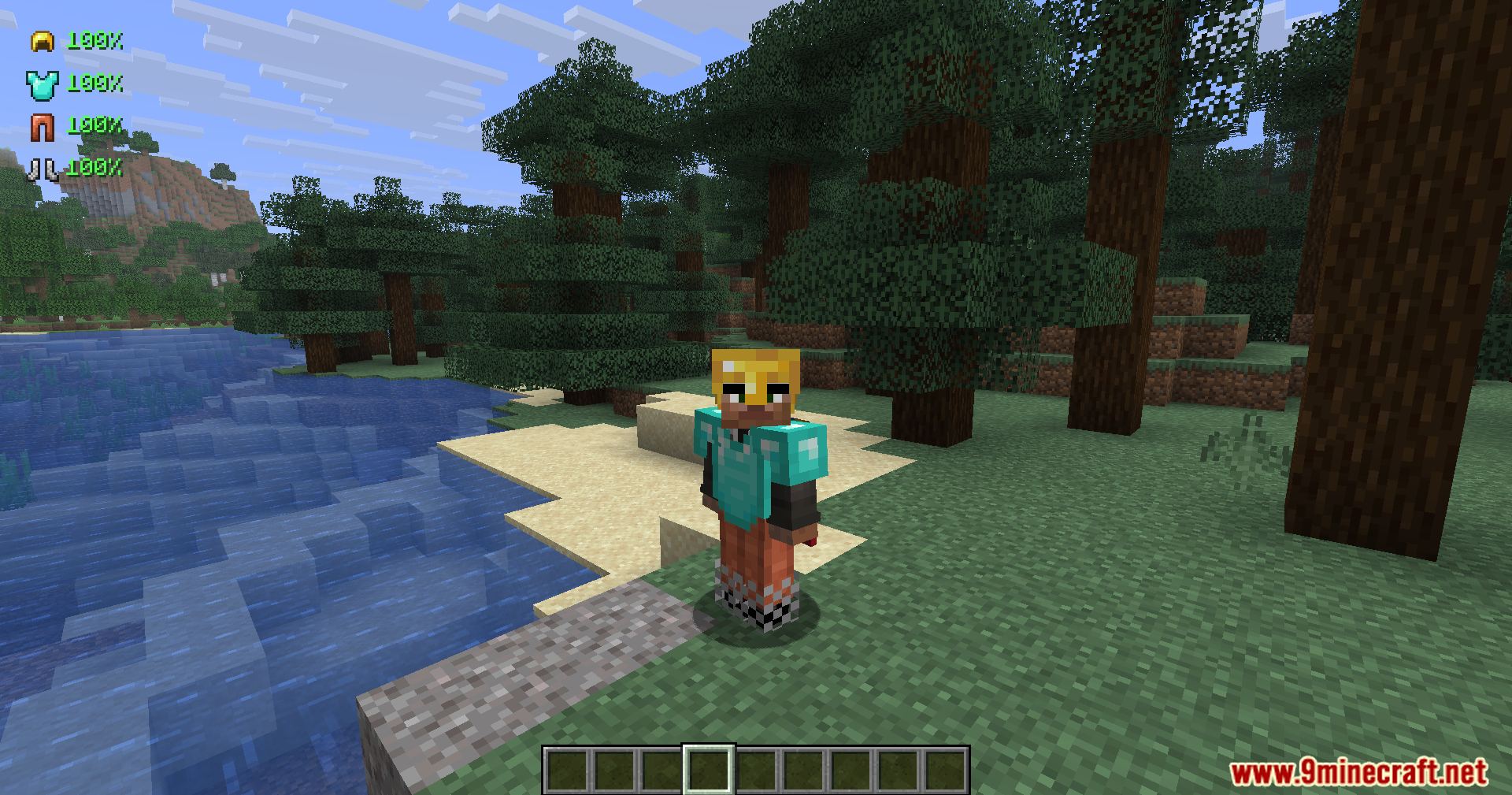 Armour Durablity Hud Mod Screenshot 10 Player standing near a river with the Armour Durability Hud display active