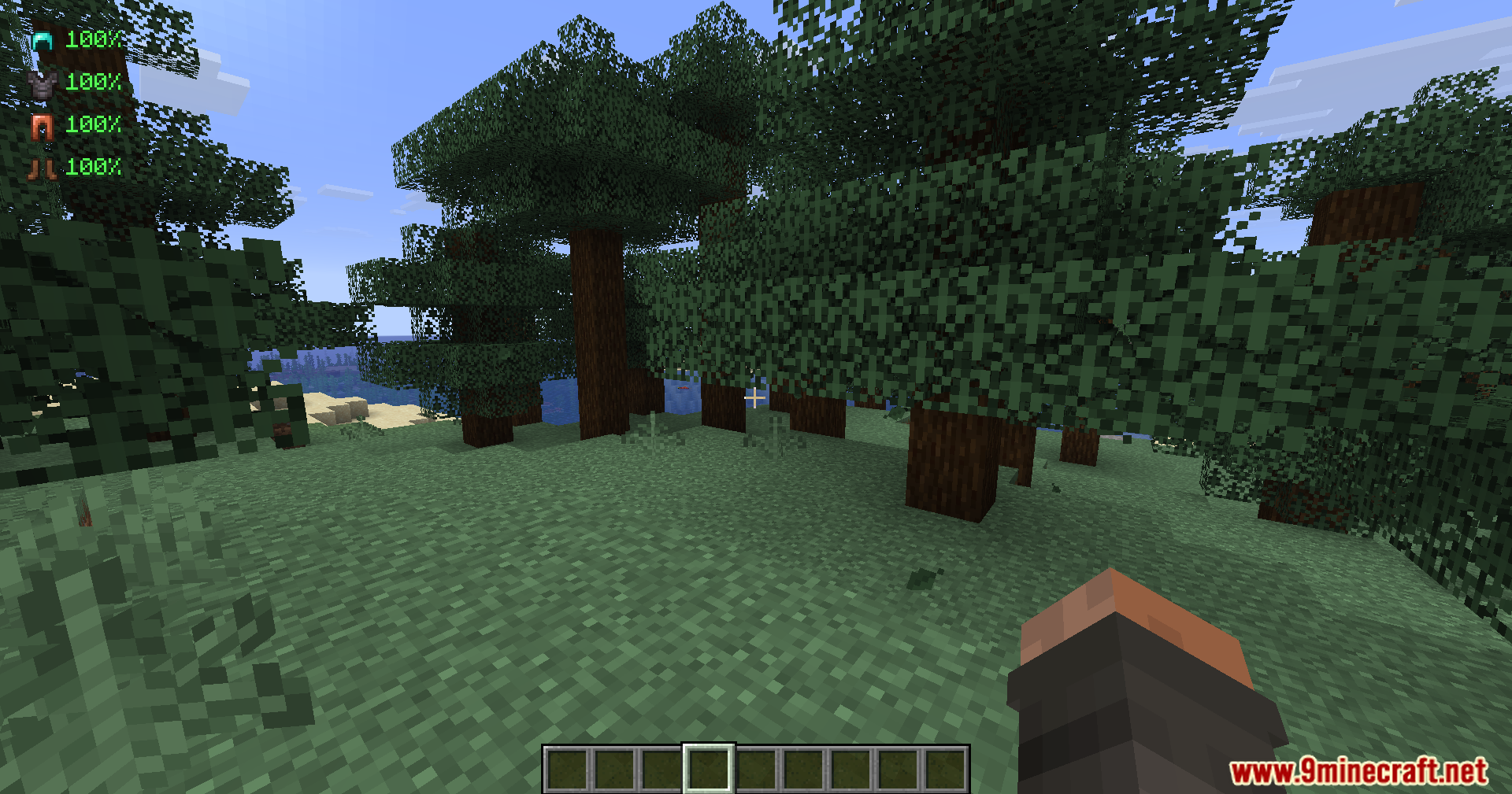 Armour Durablity Hud Mod Screenshot 5 Armour Durability Hud displayed over a first person view of a forest