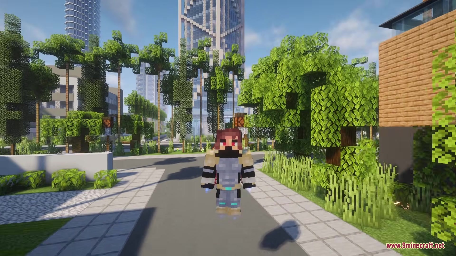 Minecraft player wearing a superhero suit from the Arrzee Multiverse Mod