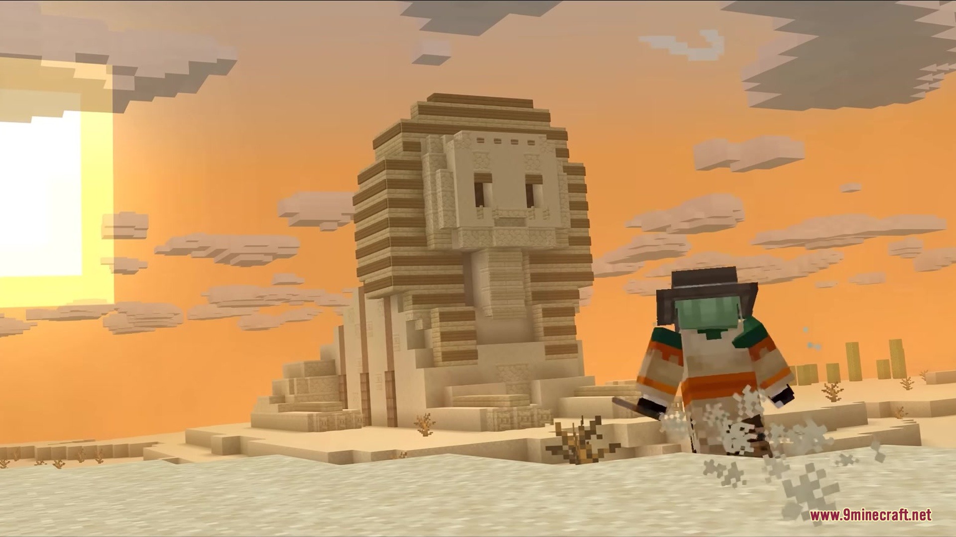 A player explores a massive Sphinx structure from the Artisan Pottery Mod