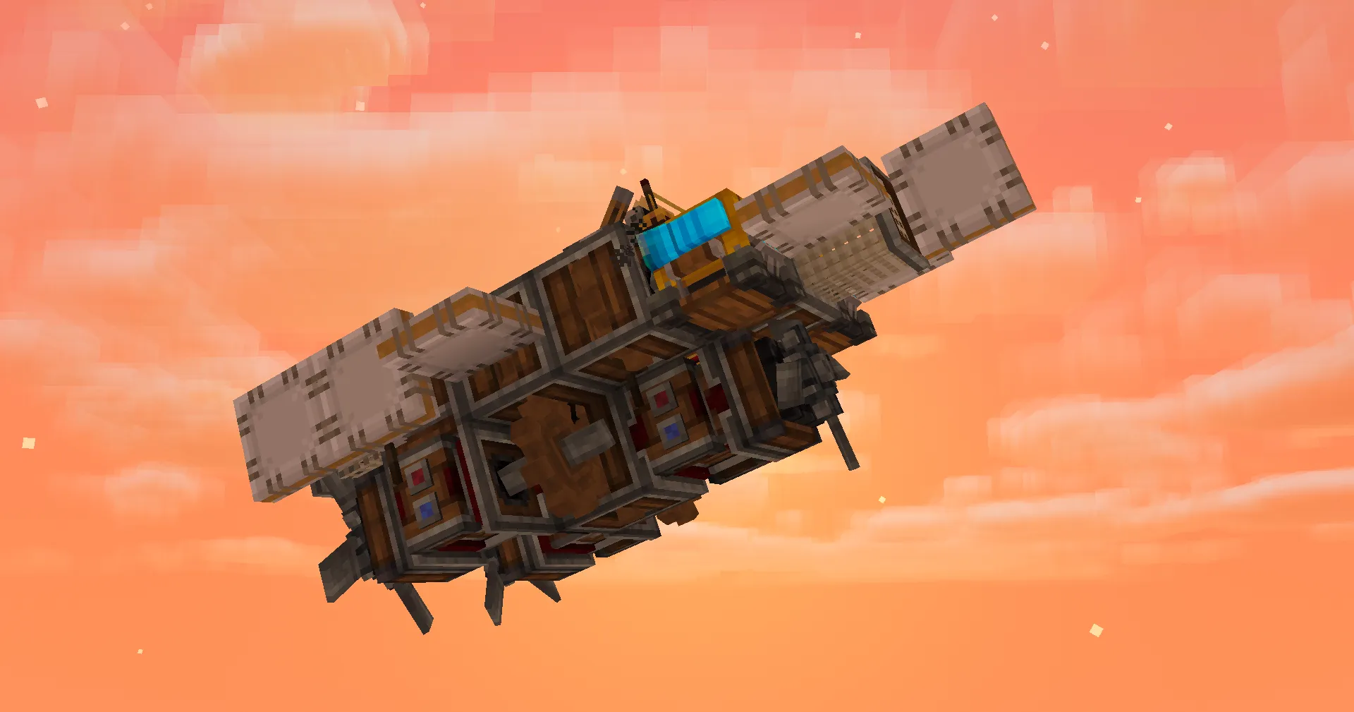 Detailed view of a mechanical flying vehicle with a blue cockpit window
