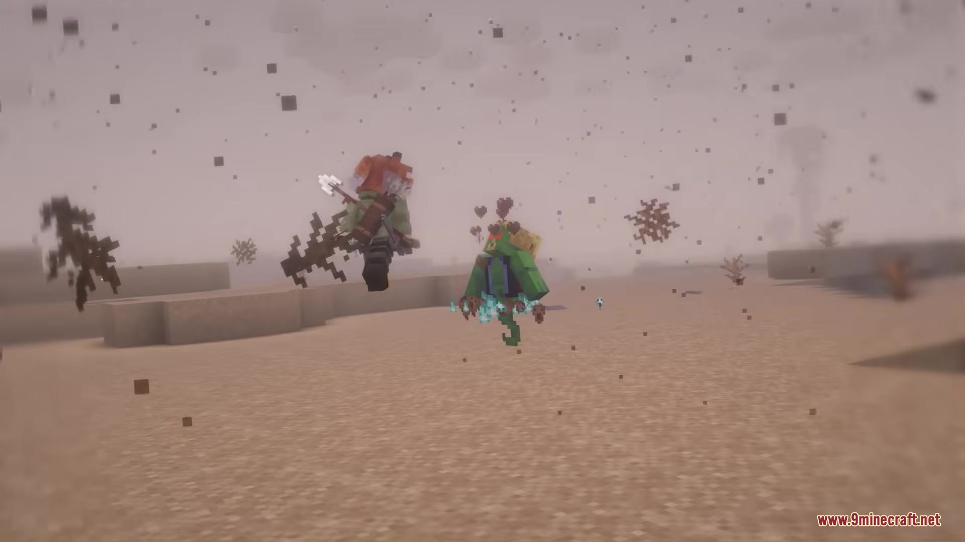 As You Wish Mod Screenshot 6 A player interacts with a green genie mob during a desert sandstorm