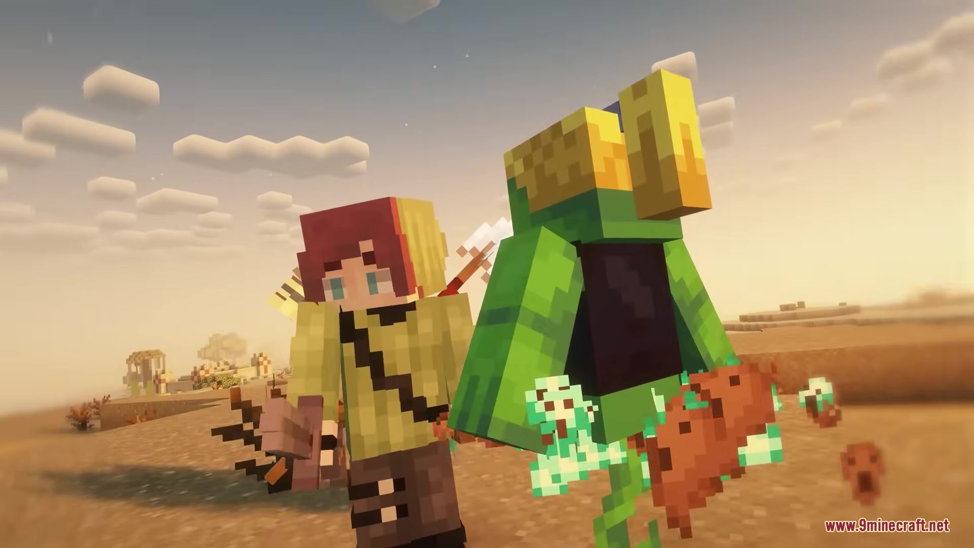 As You Wish Mod Screenshot 7 A Minecraft player stands next to a giant green genie in the desert