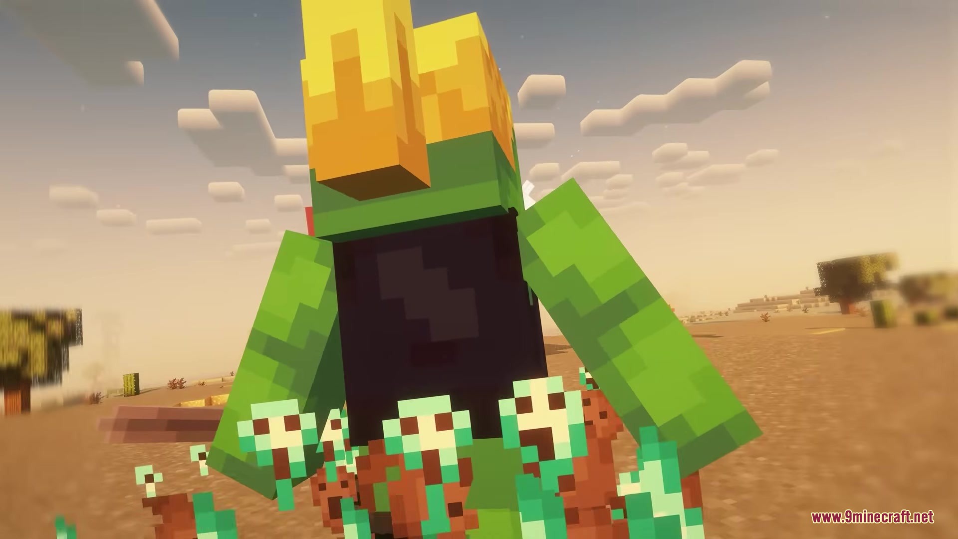 As You Wish Mod Screenshot 8 A large green genie mob stands in the desert waiting to grant wishes