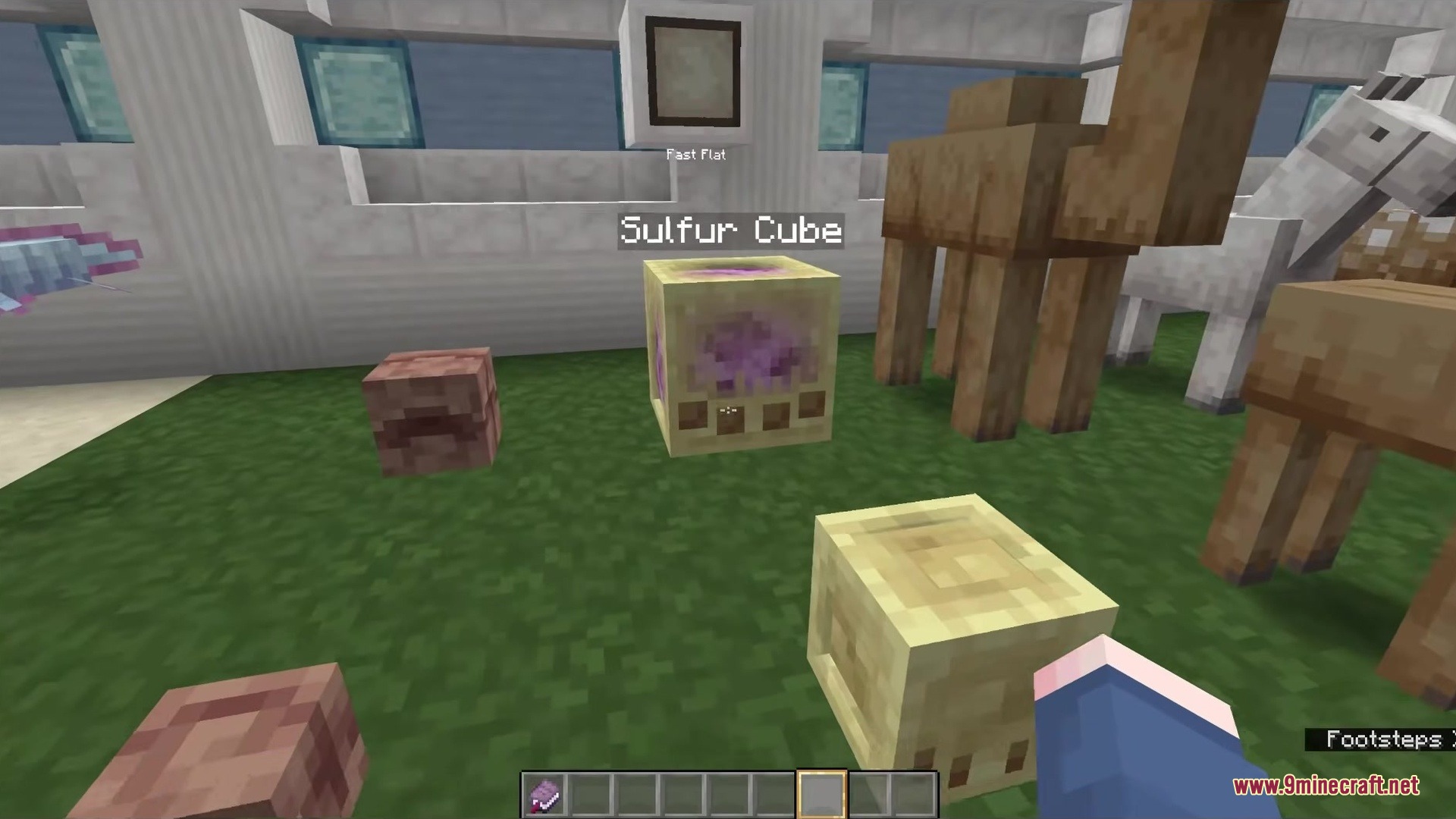 Player looks at a Sulfur Cube block and custom medieval mob models