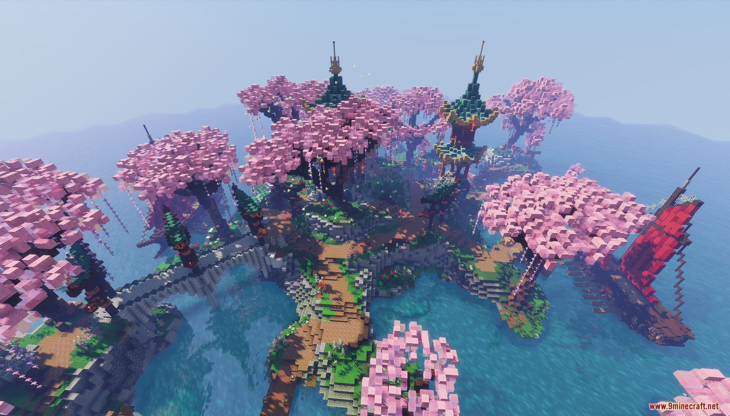 Asia Theme Lobby Map Screenshot 5 Aerial view of the Asia Theme Lobby Map with cherry blossom trees