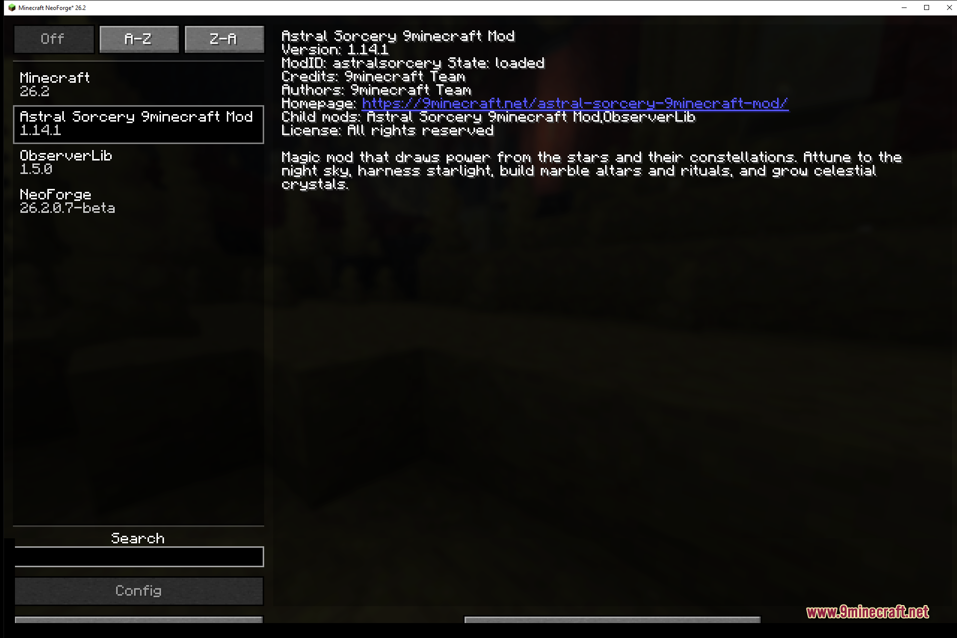 Astral Sorcery 9minecraft Mod Screenshot - Mod Menu