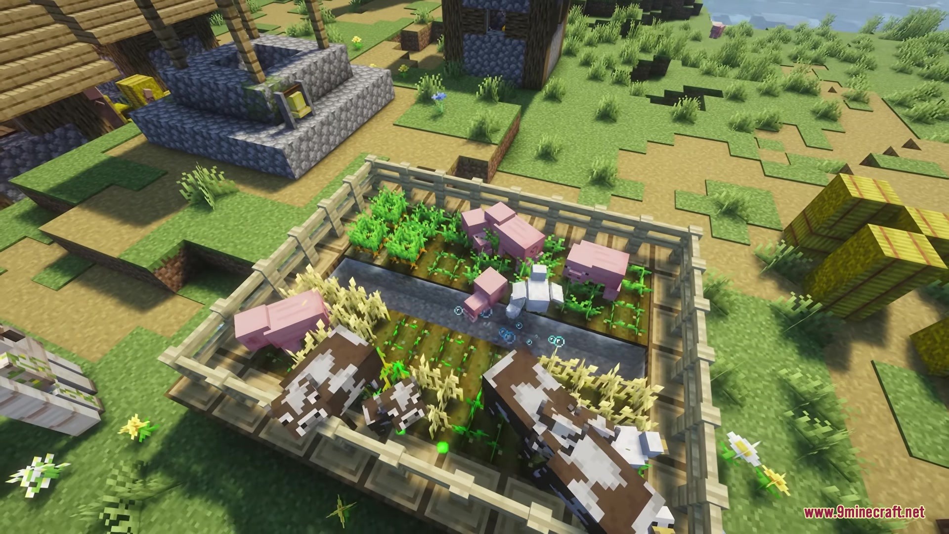 Auto Feed Animals Mod Screenshot 4 Animals interacting with crops to replant them in a fenced farm