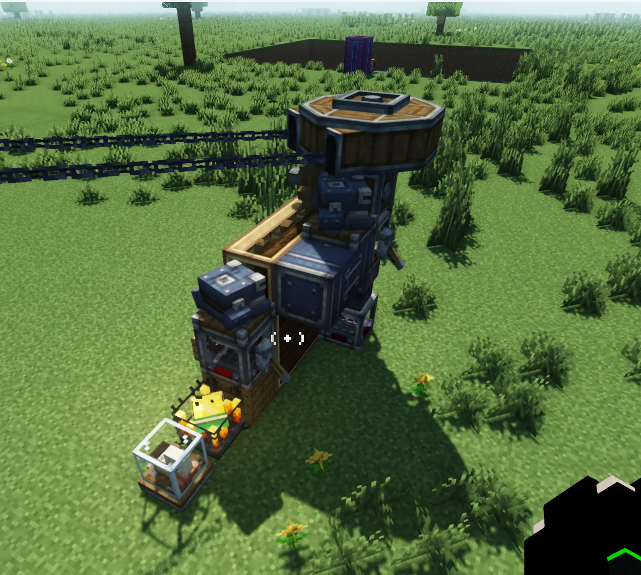 Autocrafter with Repackager Schematic Screenshots 1 An isometric view of a mechanical machine with chains and gears