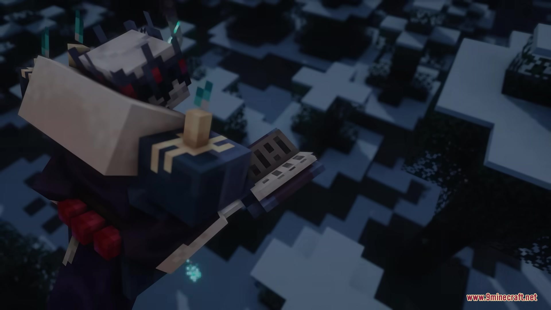 BB's Bosses of Mass Destruction Tweaks Resource Pack Screenshot 10 A custom boss model holding a book in a snowy Minecraft world