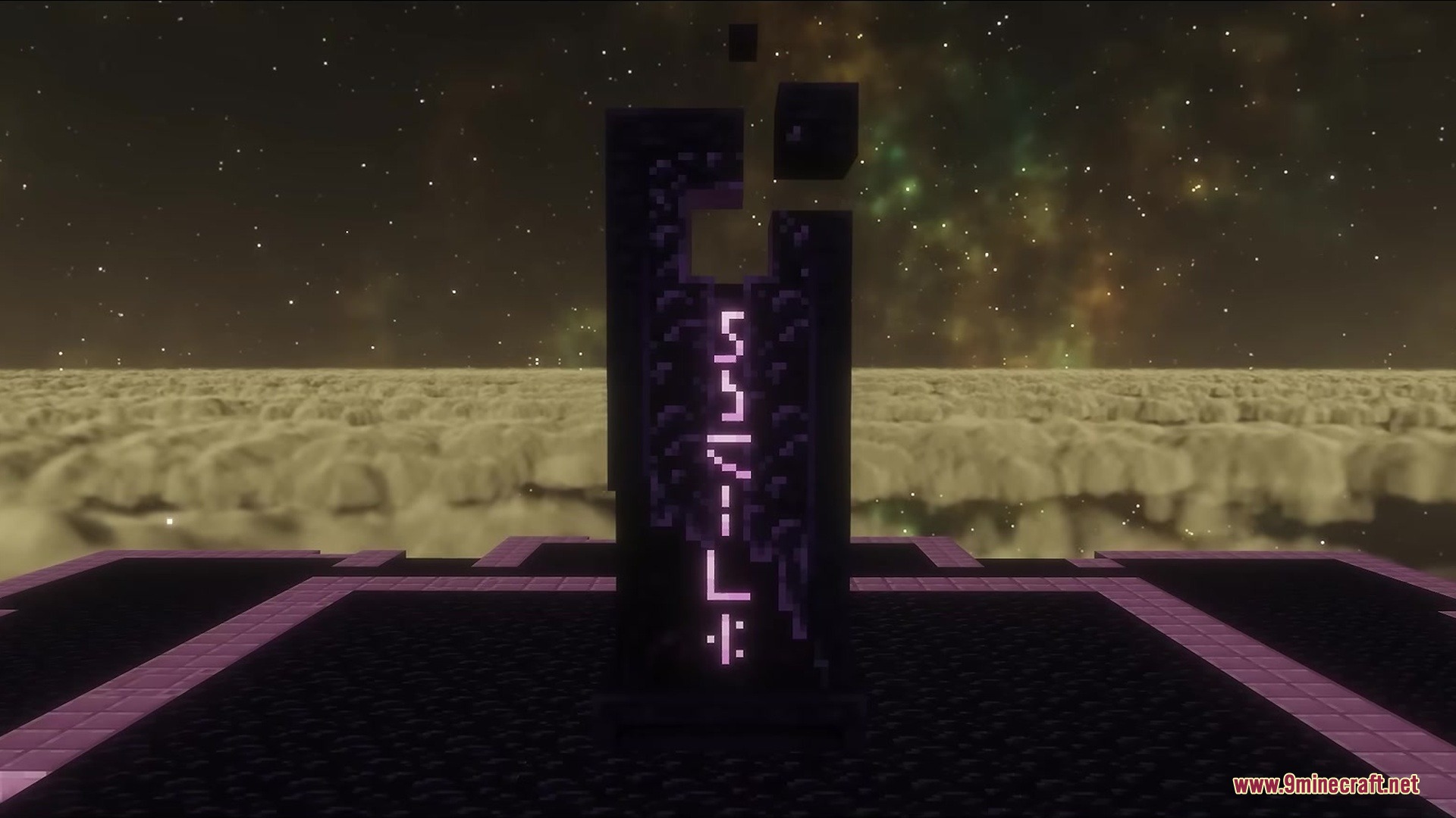 BB's Bosses of Mass Destruction Tweaks Resource Pack Screenshot 2 The massive Obsidilith boss features glowing purple runes in a dark space dimension