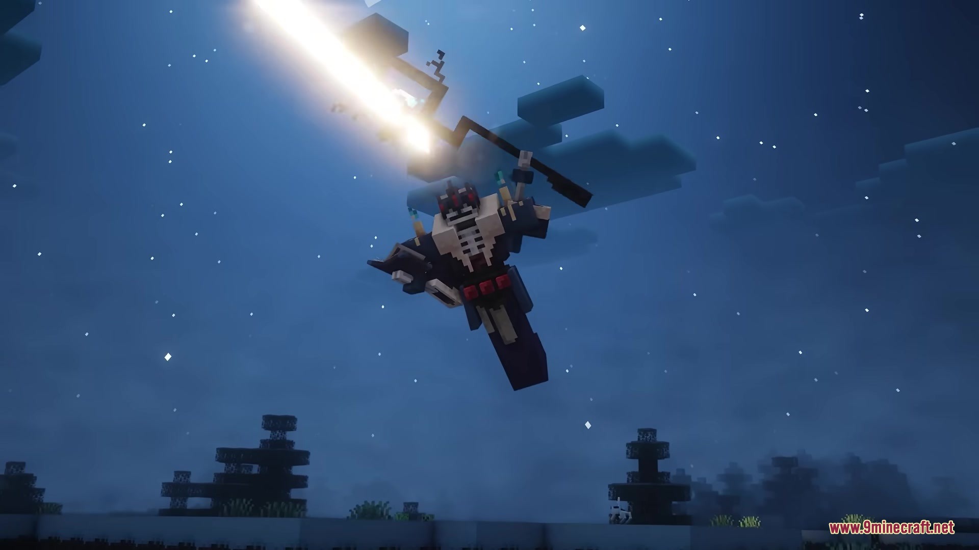 BB's Bosses of Mass Destruction Tweaks Resource Pack Screenshot 6 A bright beam of light strikes the Night Lich boss in the sky