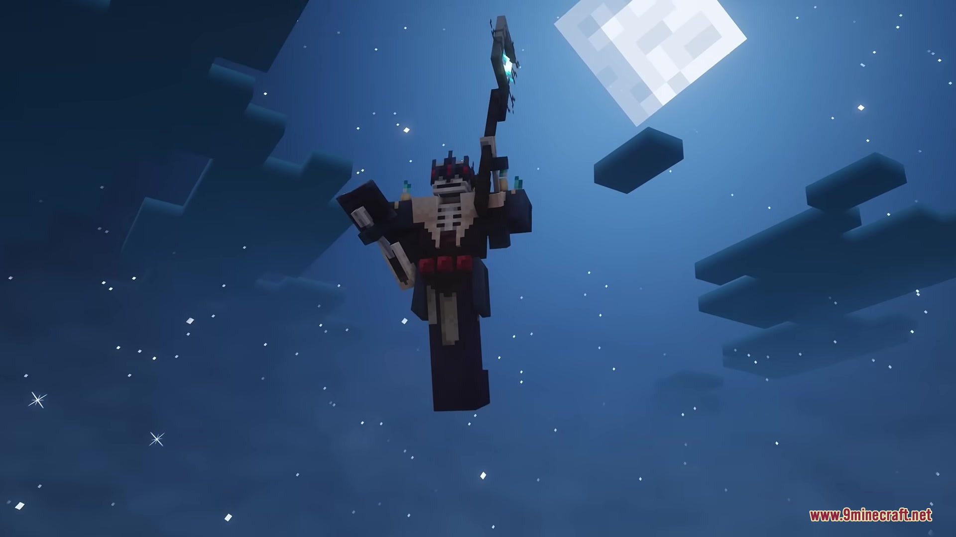 BB's Bosses of Mass Destruction Tweaks Resource Pack Screenshot 7 A Night Lich boss floating in the starry night sky holding a staff